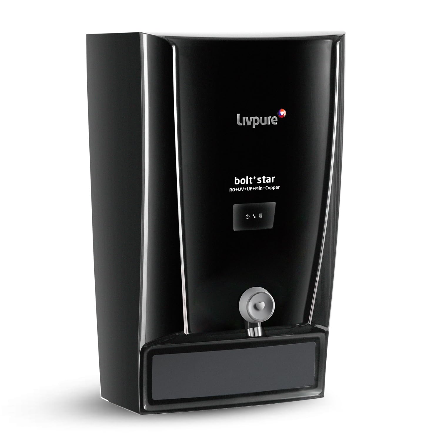 Livpure Bolt+ Star, 80% Water Savings, RO+In Tank UV+UF+Min+Copper+ 7 L Tank, Water Purifier for home, (Black) Suitable for Municipal, Tanker, Borewell water