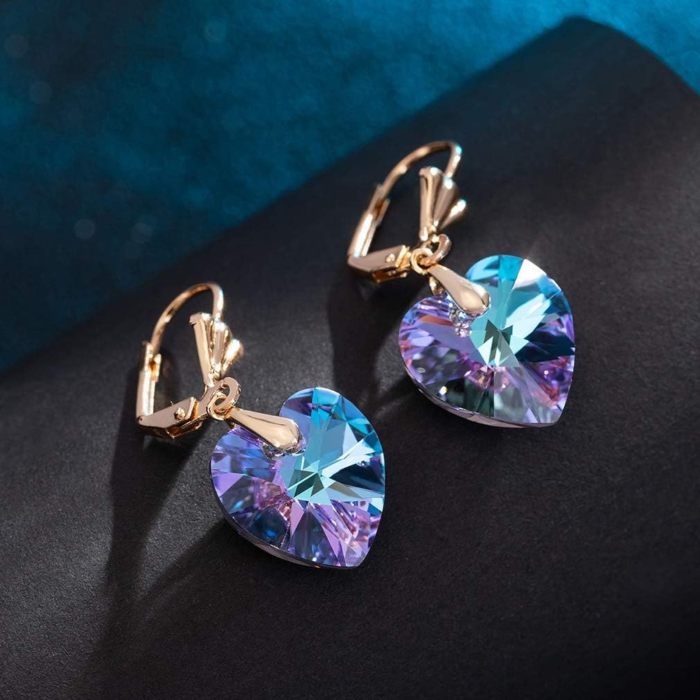 Austrian Crystal Heart Drop Leverback Earrings for Women Fashion Dangle Earring 14K Rose Gold Plated Hypoallergenic Jewelry - Image 5