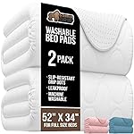 GORILLA GRIP Washable Underpads, Waterproof Reusable Heavy Absorbency Incontinence Bed Pads, Leak Proof Toddler Mattress Pad, 52x34 2 Pack, Slip Resistant for Bedwetting, Adults and Kids, White