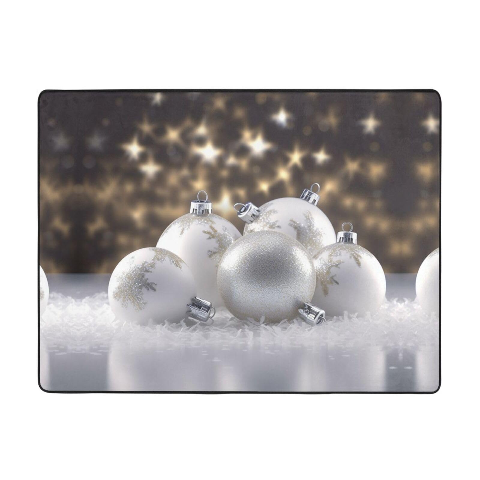 Felpudo antideslizante de franela con diseño de bolas de Navidad, 160 x 122 cm, para puerta delantera y trasera, para interiores y exteriores