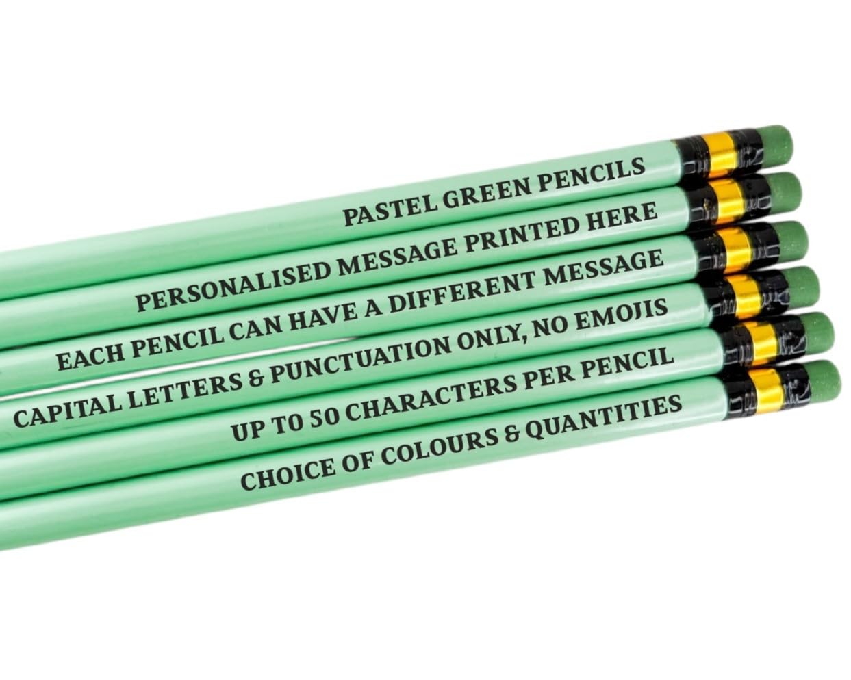 Personalised Pencils - Choice of Colours and Quantities (Pastel Green, 50 Pencils)
