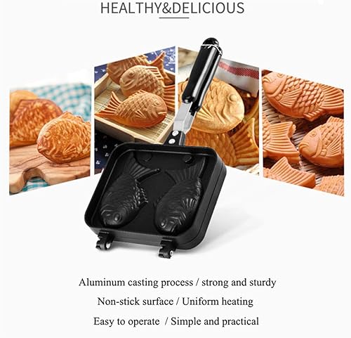 Miniatura 2 de Taiyaki - Máquina para hacer gofres de pescado, Taiyaki japonés, Molde Taiyaki antiadherente, Molde para gofres de doble cara, Cortador de galletas