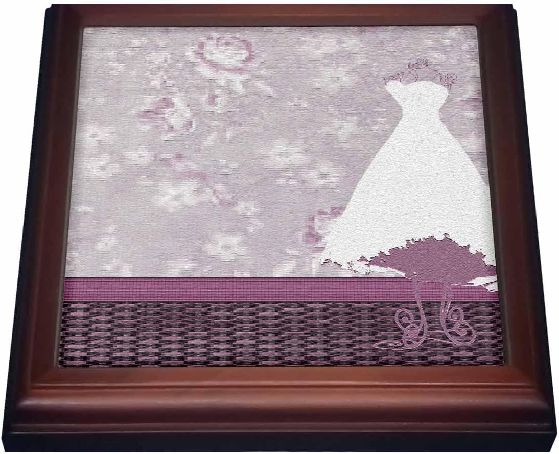 3dRose trv_108453_1 Dress on Form in Room, Plum Roses on Wallpaper Trivet with Ceramic Tile, 8 by 8", Brown