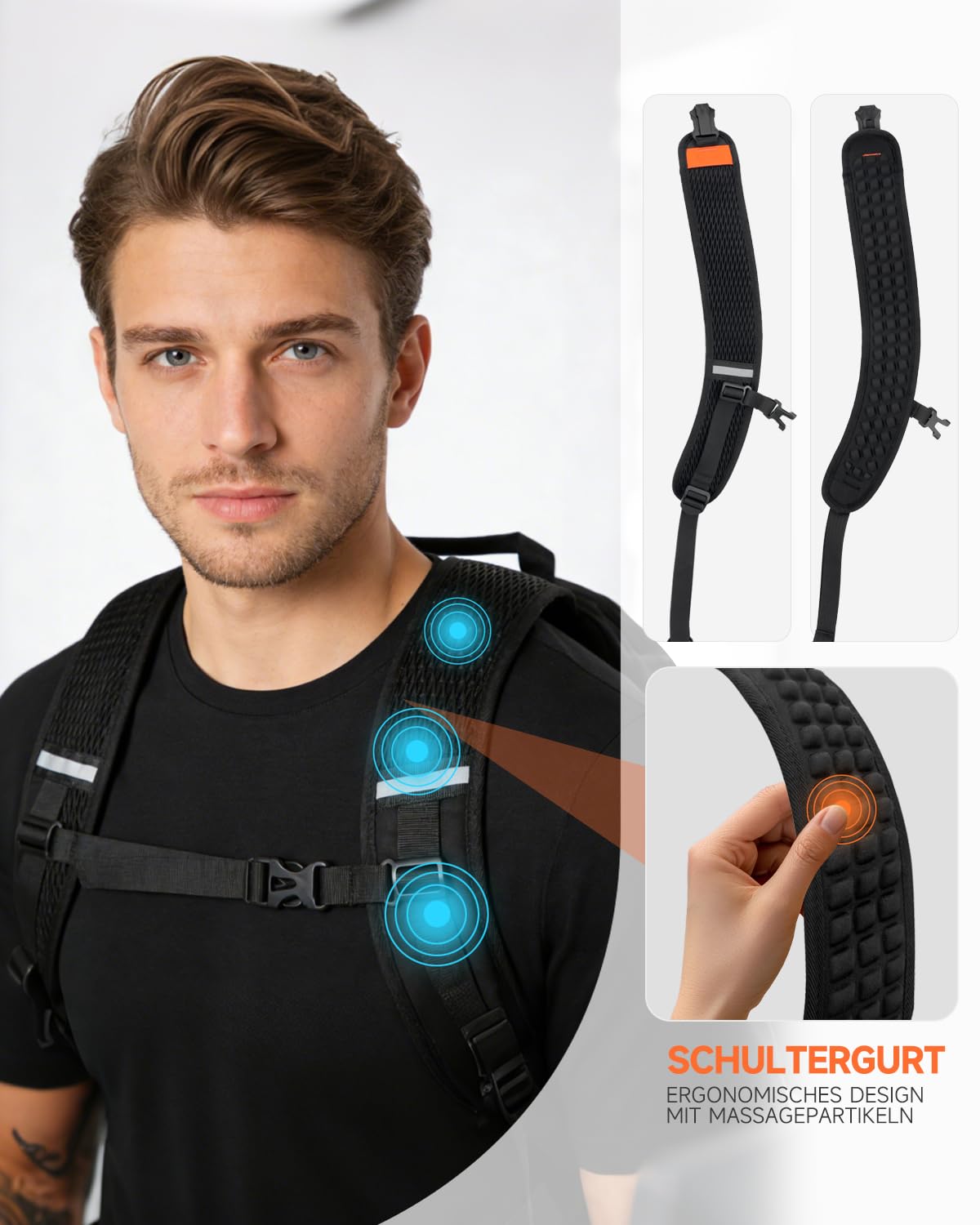 Rucksack herren Set Handgepäck Rucksack mit abnehmbarer Tasche, 2-in-1 rucksack handgepäck flugzeug mit 17 Zoll Laptopfach, verstellbare Gurte für Business & Urlaub Schwarz
