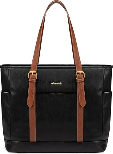 Miniatura 9 de LOVEVOOK Bolso para laptop con gran portavasos para mujer, bolso tote de cuero para trabajo para mujeres, maletín profesional para computadora de