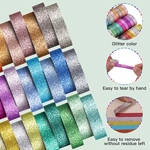 30 Rolls 66 Yards Long 0.4 Inch Wide Glitter Washi Tape 30 Colors Colored Masking Tape Decorative Tape Adhesive Craft Tape For Diy Art Scrapbooking Journaling Crafting Gift Wrapping Supplies #TOP3