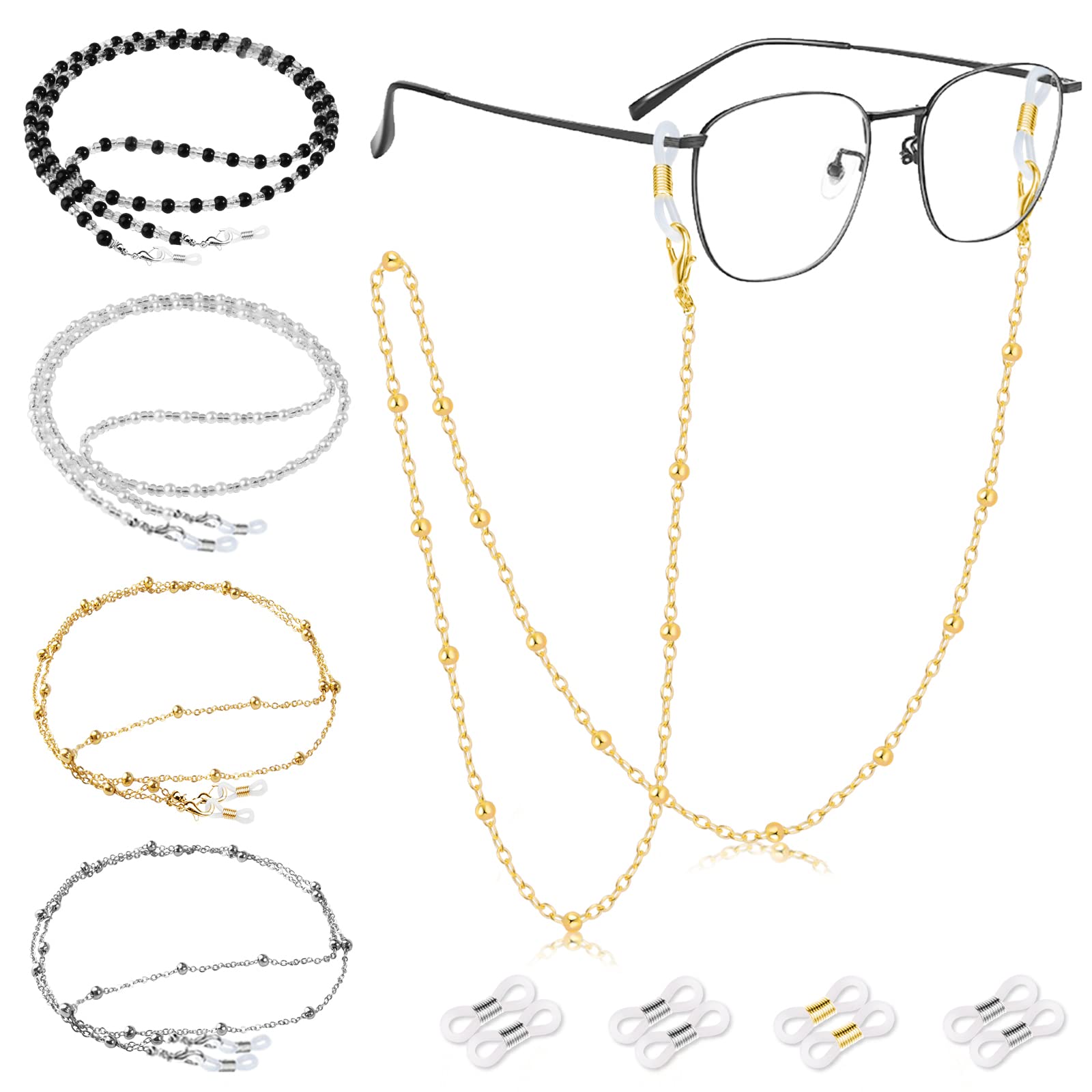 Defrsk 4 unidades de cadena para gafas para mujer, cadena de gafas, collar de gafas, collar de perlas, gafas, cordón para regalo