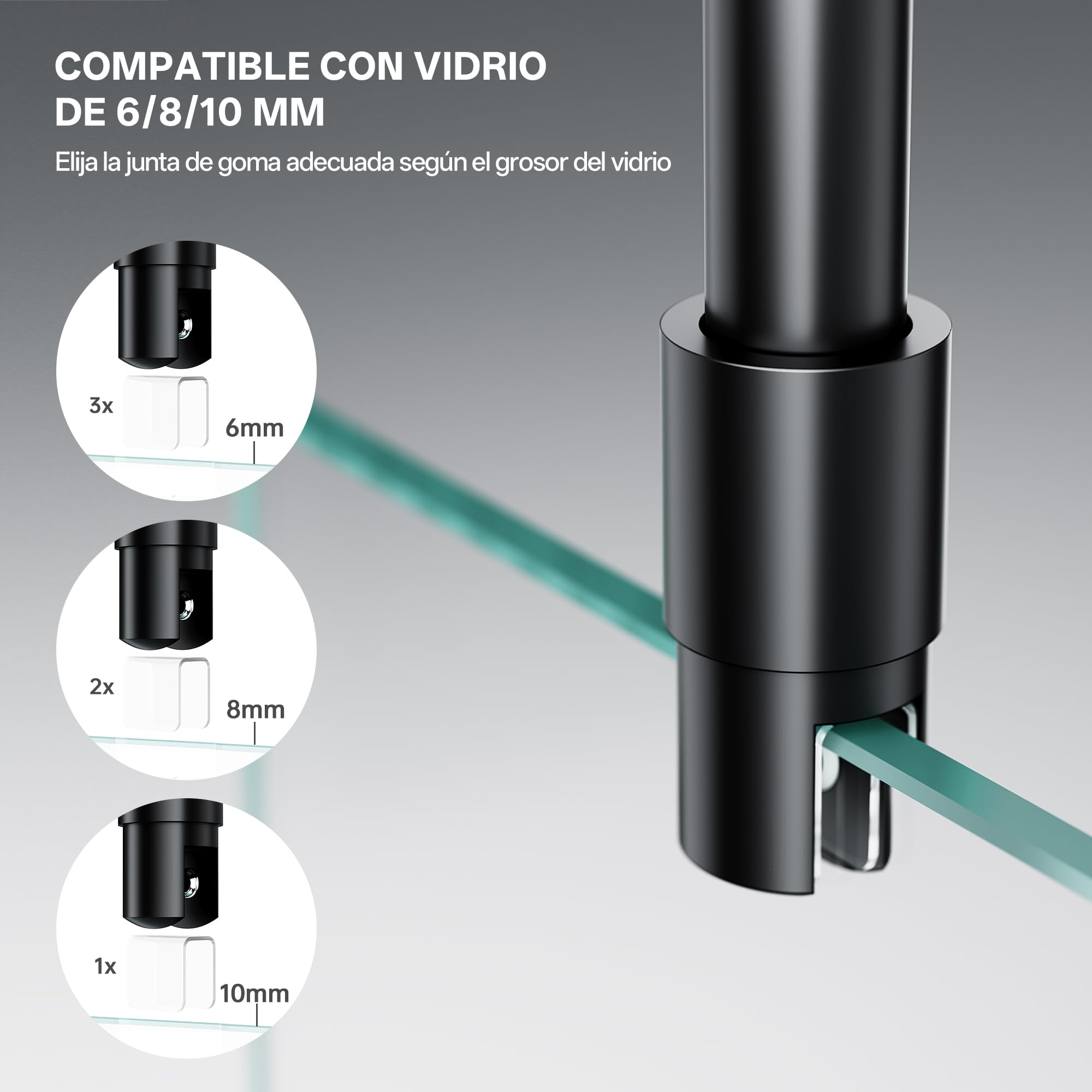 Barra estabilizadora de techo para mampara de ducha, para vidrio de 6-10 mm, longitud 564 mm, acero inoxidable 304, negro mate