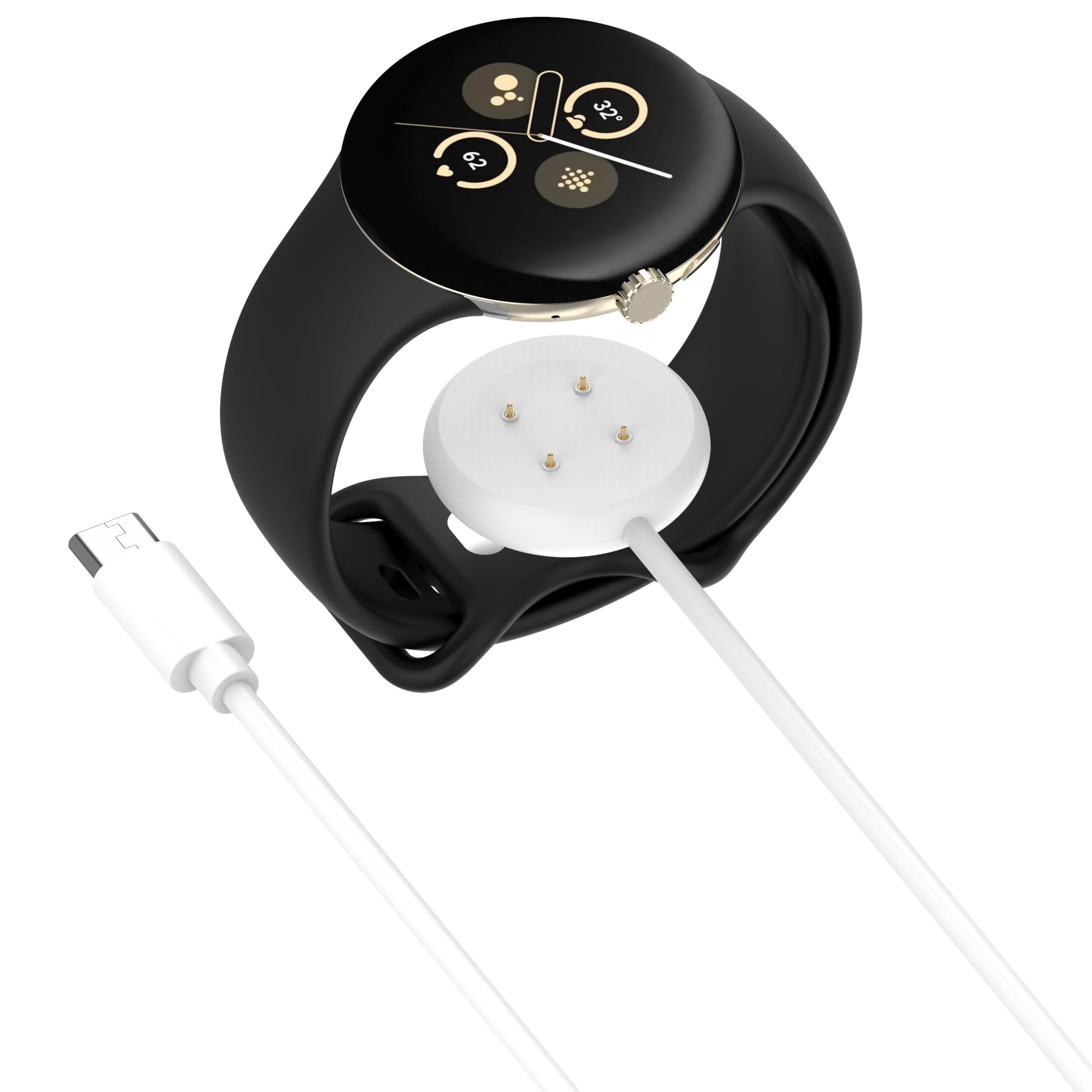 kwmobile Caricatore Compatibile con Google Pixel Watch 3 / Pixel Watch 2 / Fitbit Versa 4 3 2 / Ace LTE - Caricabatterie USB C Activity Tracker - Cavo Fitness Watch 100 cm Bianco