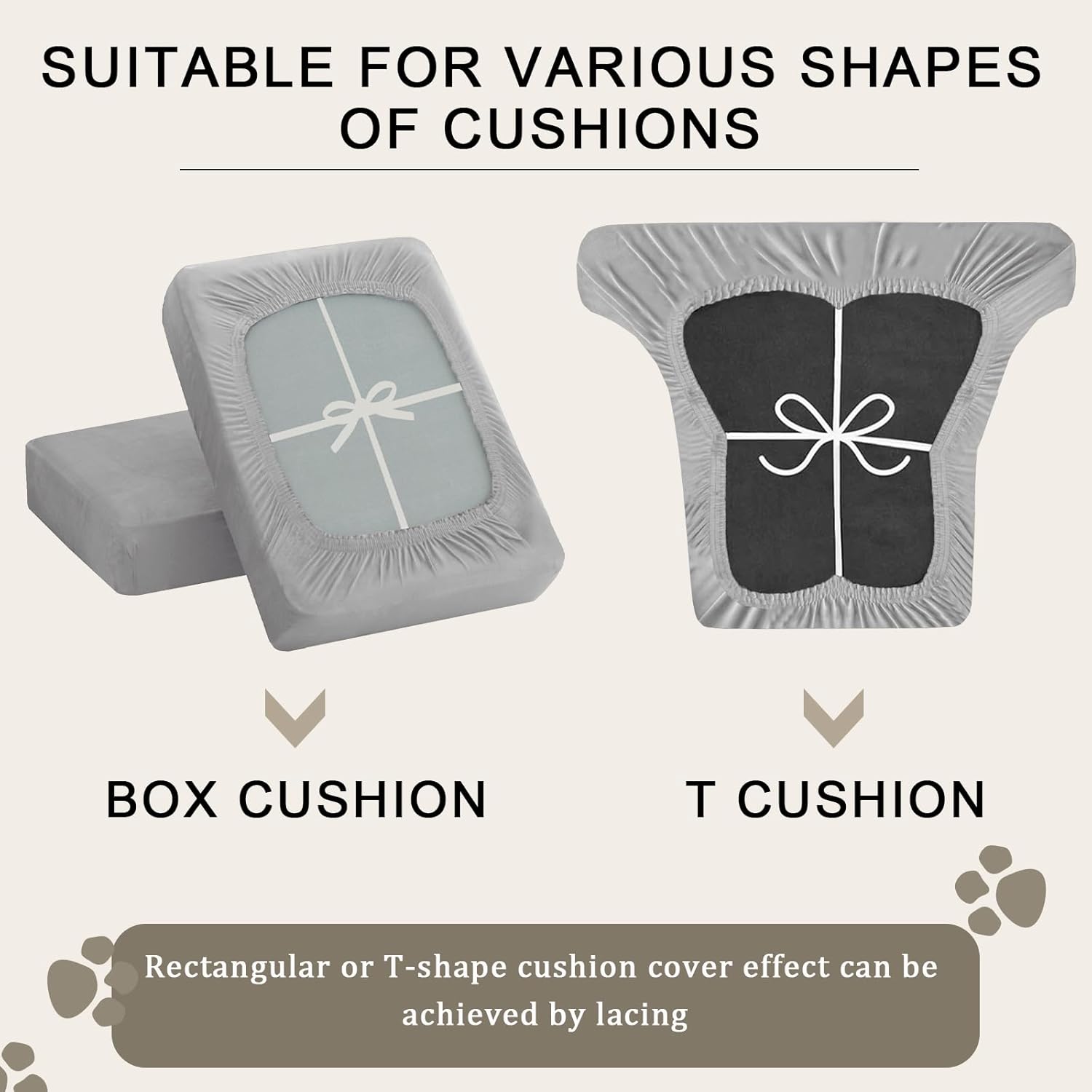Sofa Seat Cushion Covers Set, Sofa Cushion Slipcovers Stretch Velvet, Couch Cushion Cover Replacement for Individual Cushion with Elastic Fabric (Light Grey,Large Chaise Longue)