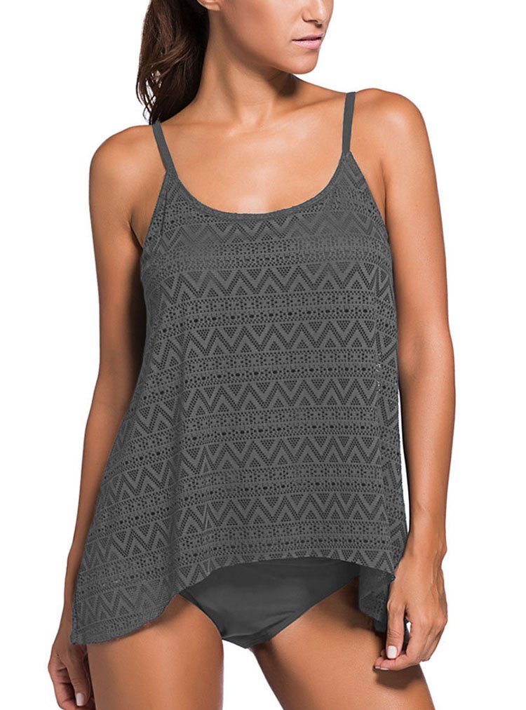 ZNCMRR Women's Stripe Tankini Top Bikini Swimwear with Brief Plus Size