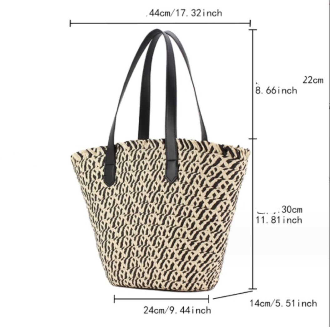 Bolso de Paja Los Bolsos Grandes De La Paja para Las Mujeres Hacen Punto El Bolso Playa Bolsa Asas Mujer(Black)