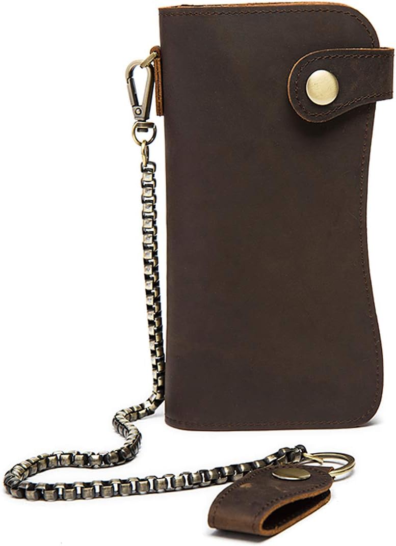Men's Leather Wallets Chain Wallet Bifold Card Holder Purse Vintage Bikers Wallet