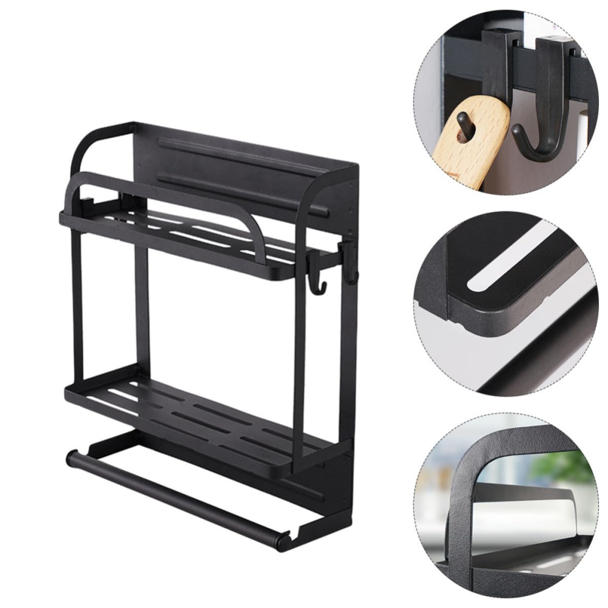 Portarotolo Magnetico Doppio in Metallo Nero con 4 Ganci