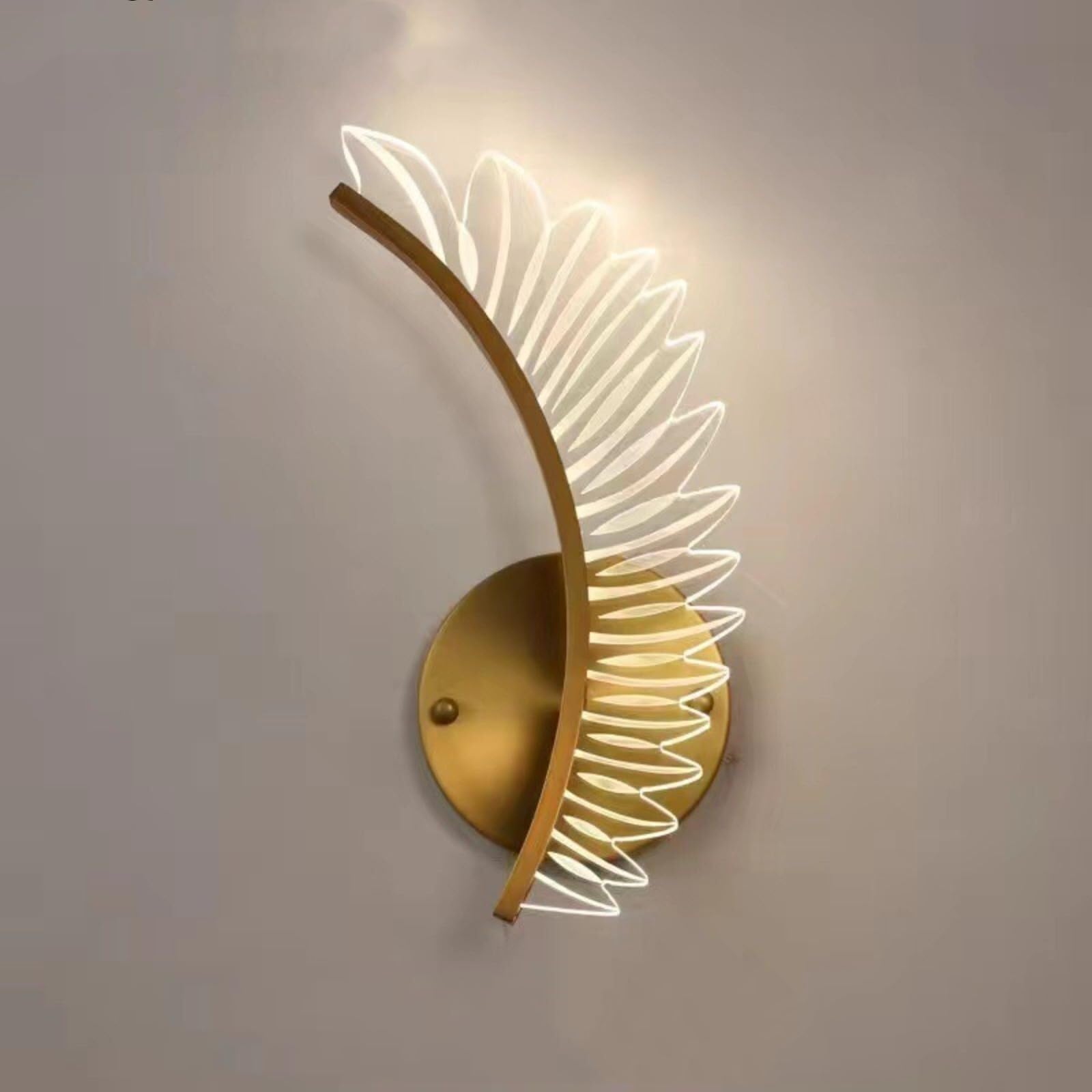 HXYSXHJUO Nordic LED Gold Wall Lamp Vintage Acrylic Feather Decor Sconce Metal Bedside Lantern for Bedroom Living Room Study Dining Hallway Stairs Hall Restaurant(Right Feather)