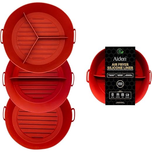 AIDEN - 3 pack Air Fryer Silicone Liners with Food Dividers I Reusable Oven & Kitchen accessories (8 inch) Safe Liner Heat Resistant BPA FREE I Deep Fryer Parts Non Stick Easy Cleaning & Dishwashable