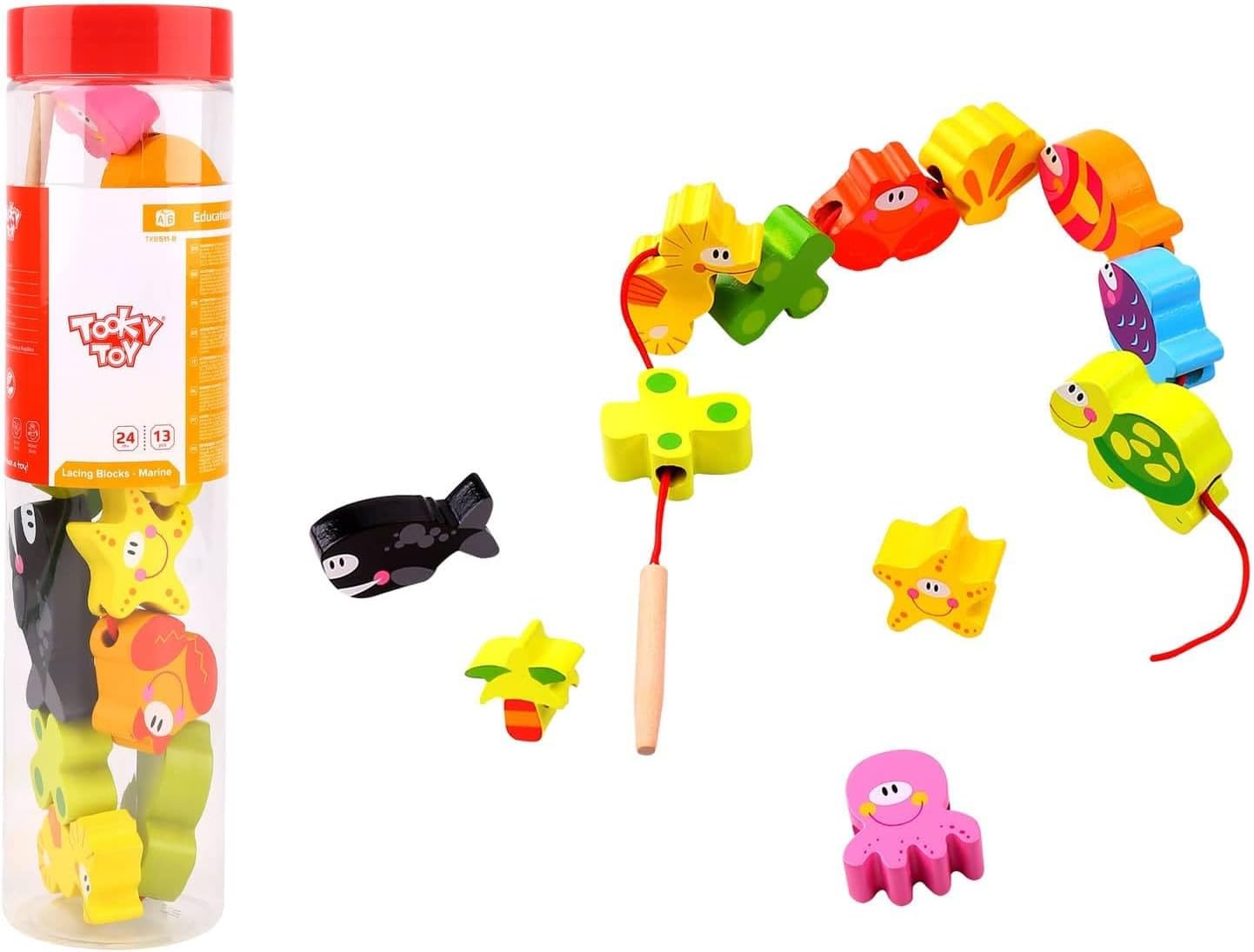 Andreu Toys Tooky Toy Wooden Lacing Blocks - Marine, Multicolor, 31 x 4 x 4 cm, Kid, Ready