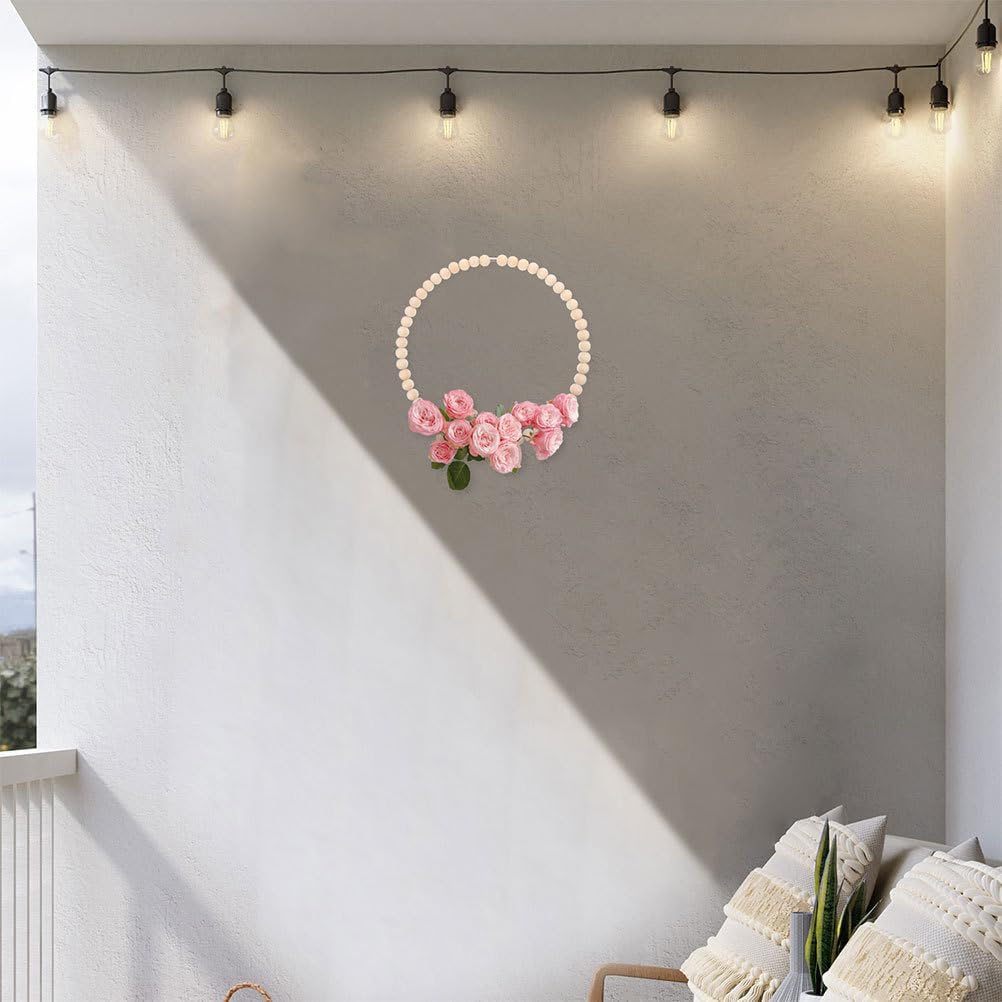 2Pcs Beaded Wreath Base Wood and Iron Wreath Form 13.8 Inch Hanging Decorations for Wall and Front Door DIY Dreamcatcher Base