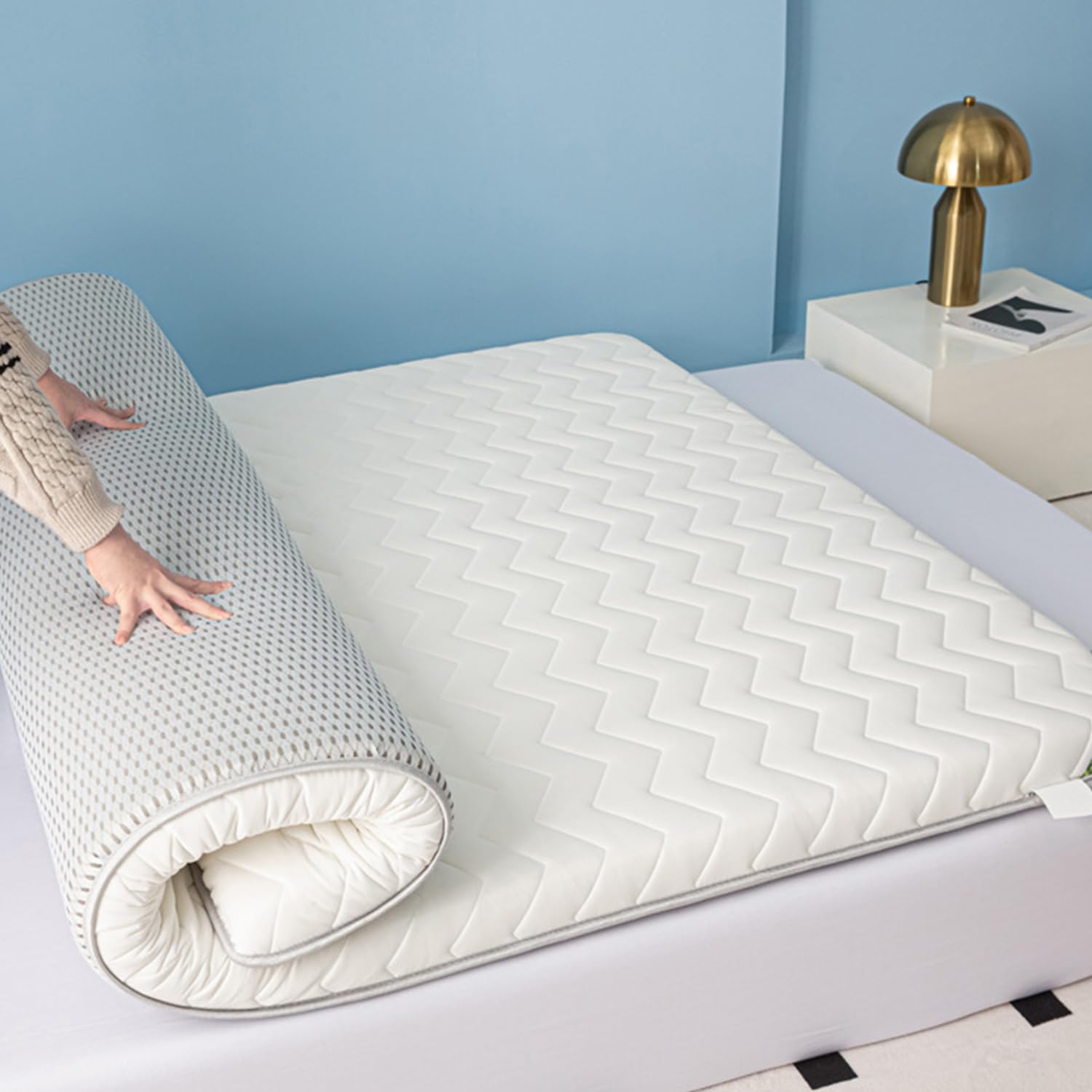 LDLCYCN White/8cm,70x200cm, Floor Futon Mattress Topper Thicken 5Cm/8Cm Japanese Futon Mattress Pad Breathable Comfortable Foldable Camping Mattress Tatami Mat Sleeping Pad for Dormitories