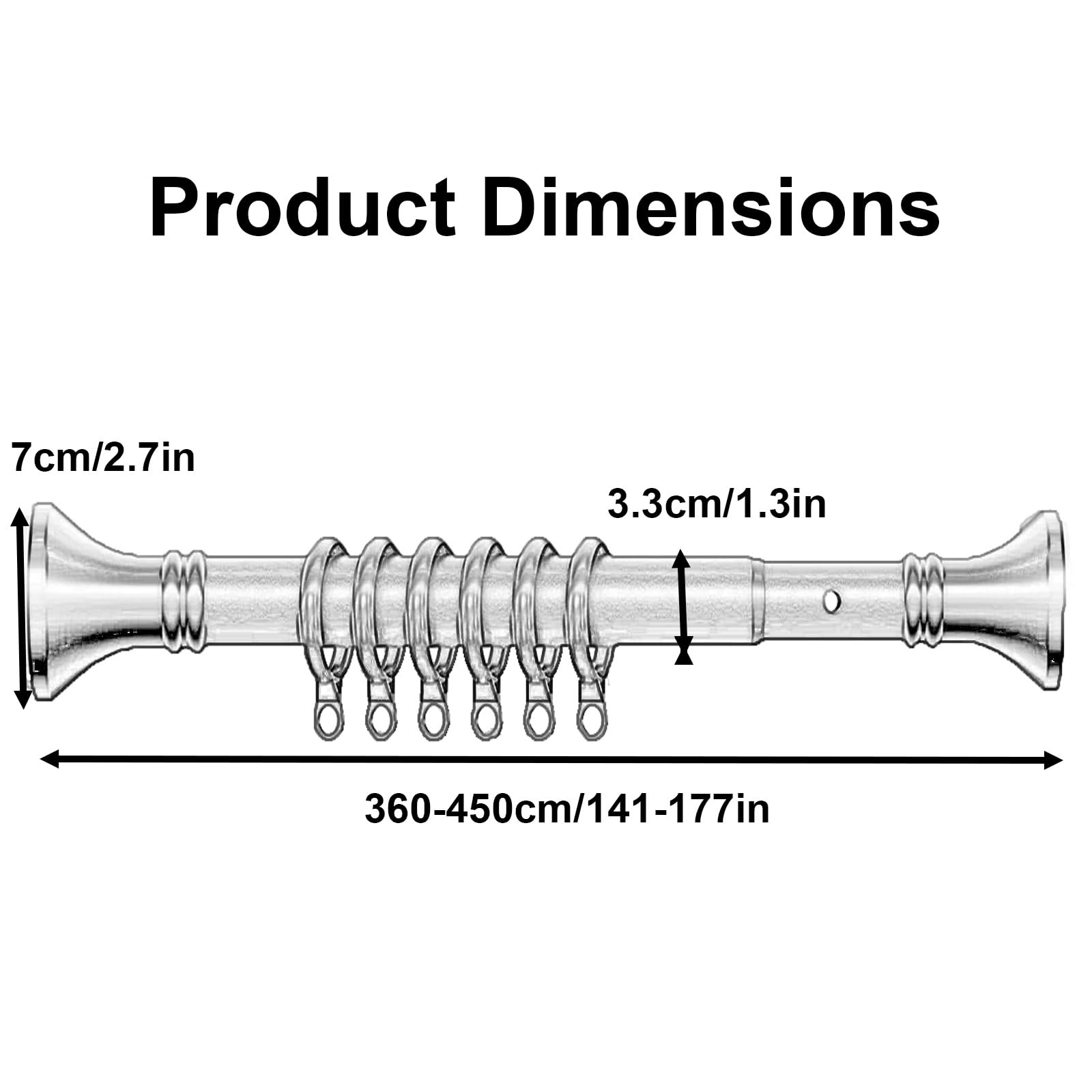 Tringle Rideau de Douche Robuste, Sans Perçage, Barre Rideau en Acier au Carbone, Antidérapante pour Salle de Bain Fenêtre et Dressing(Silver,360-450cm/122-177in)
