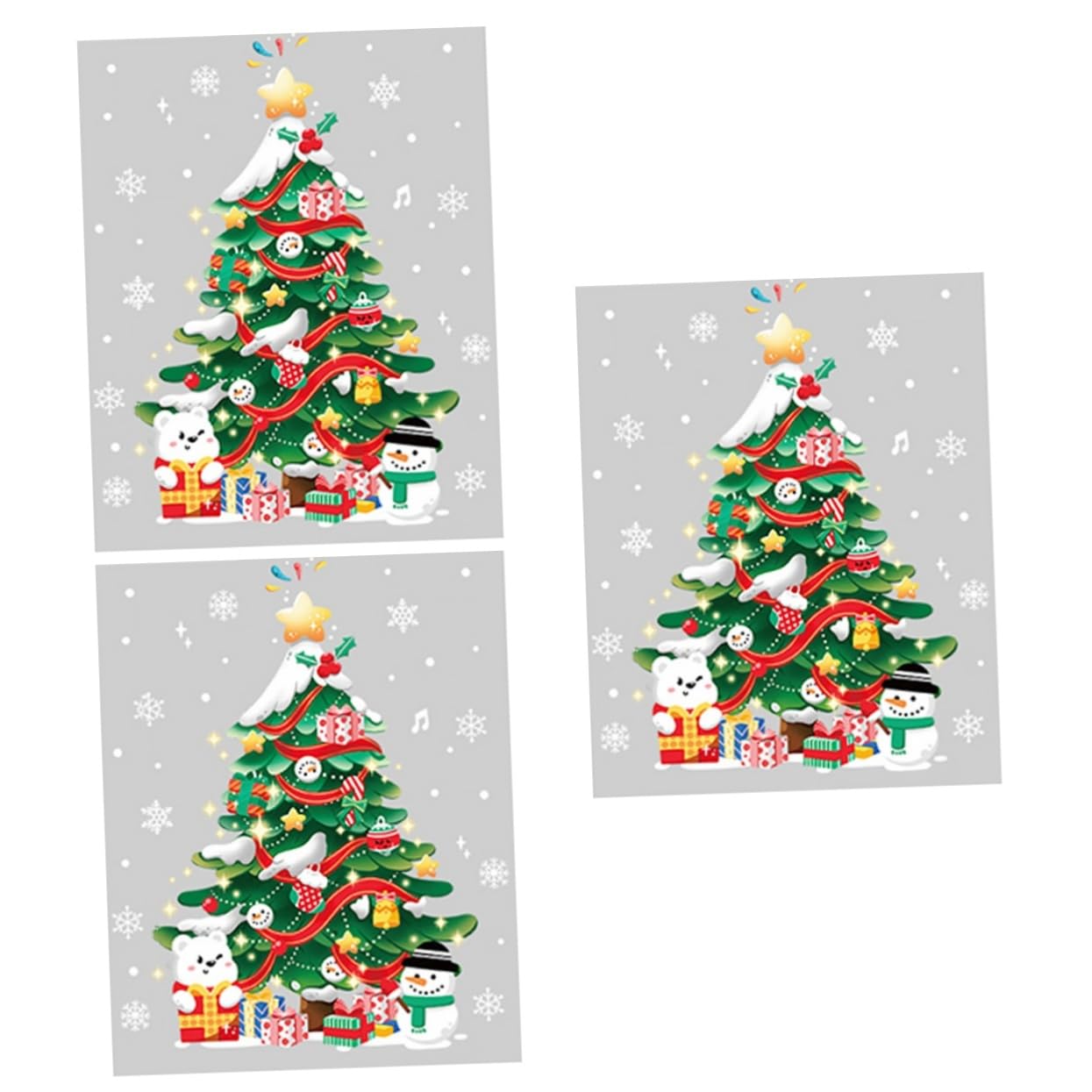 Cabilock 3hojas Pegatinas De Ventana De Árbol De Navidad Para Decoración Navideña Autoadhesivas y Coloridas Para Hogar y Fiestas Diseño De Dibujos Animados De Decoraciones