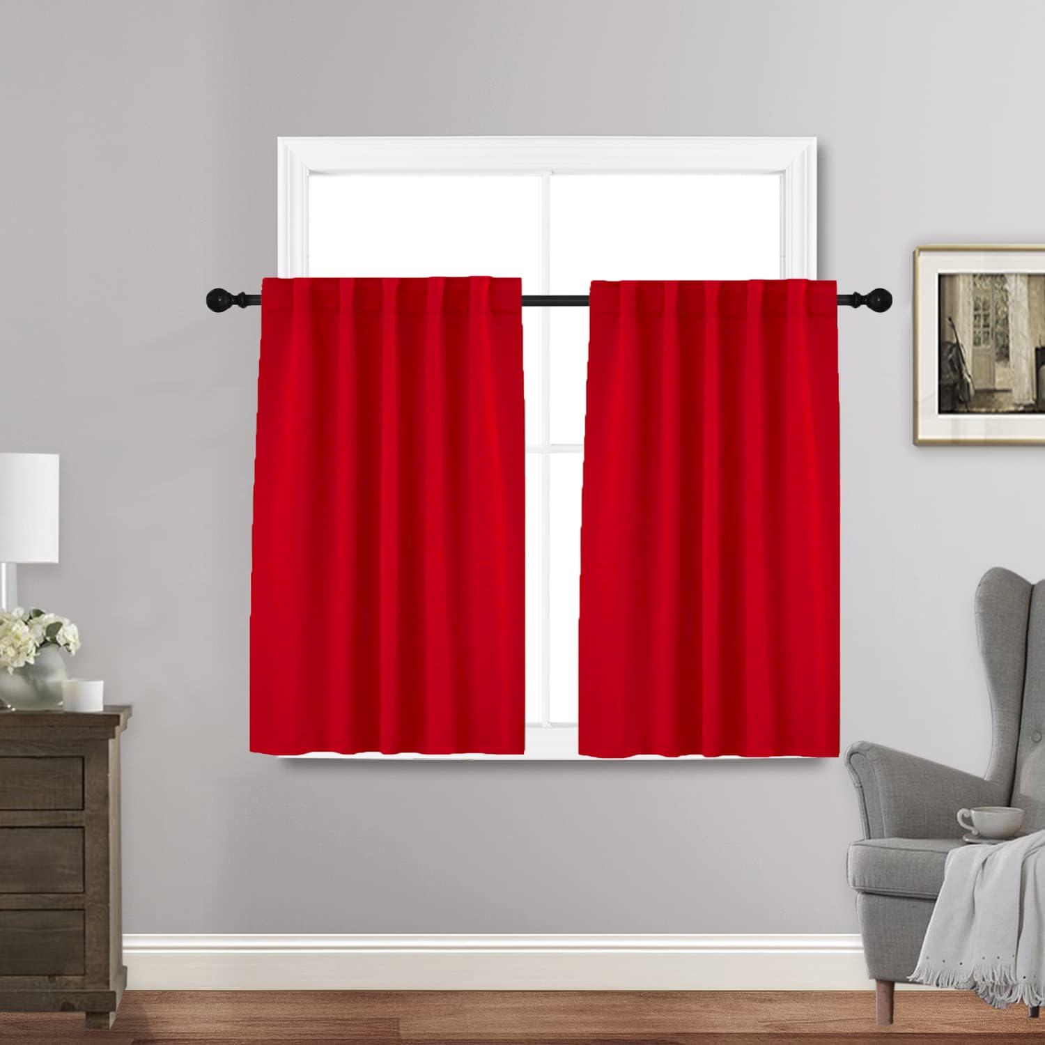 ZHhan Blackout Window Curtains Thermal Rod Pocket Blackout Curtains Energy Saving for living room bedroom kitchen bathroom Wide 46" x Long 32" Red 2 Panels