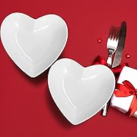 Vista 6 de Juego de 2 platos de ensalada profundos en forma de corazón de porcelana, cuencos de corazón de 7 pulgadas para servir postreaperitivofruta, 19