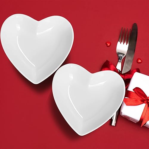 Miniatura 6 de Juego de 2 platos de ensalada profundos en forma de corazón de porcelana, cuencos de corazón de 7 pulgadas para servir postreaperitivofruta, 19