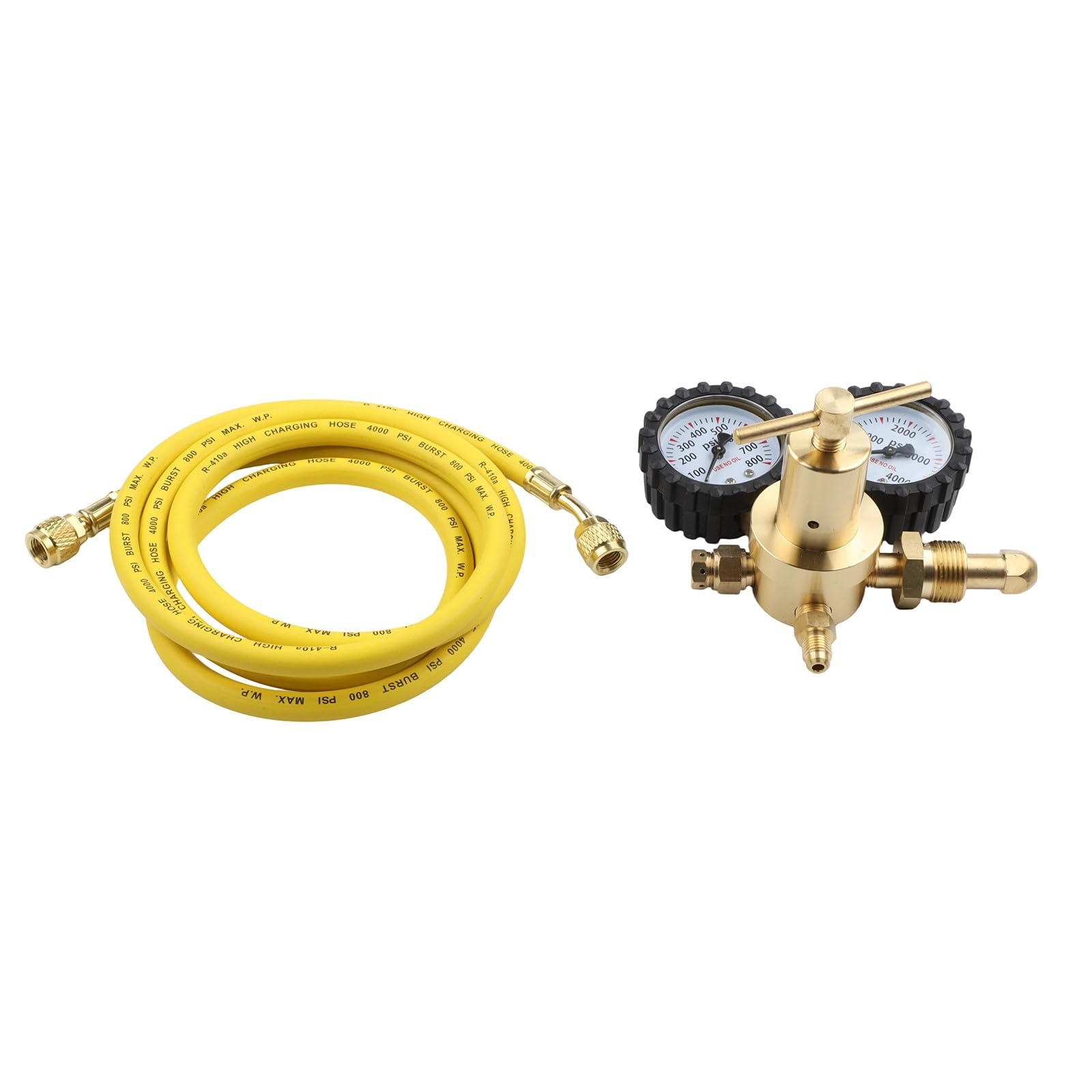 FACAIIO Regolatore di pressione industriale in ottone azoto per G5/8 CGA580, tubo da 2 m, ingresso 1-200 bar, uscita 1-60 bar, portata 25/h con manometro