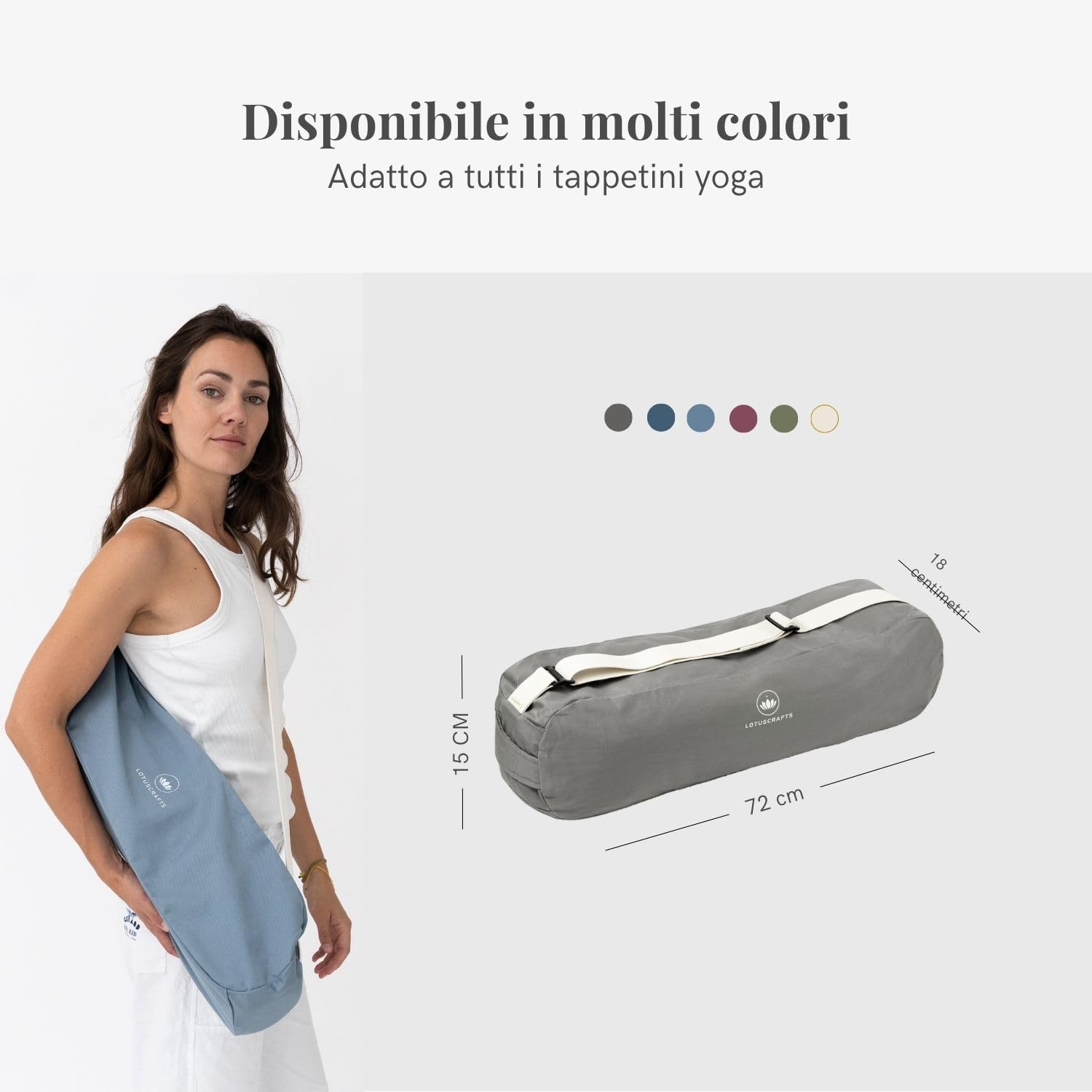 Lotuscrafts Borsa per yoga in cotone biologico, modello Pune, per tappetini yoga e accessori, equosolidale ed ecologica, certificata GOTS