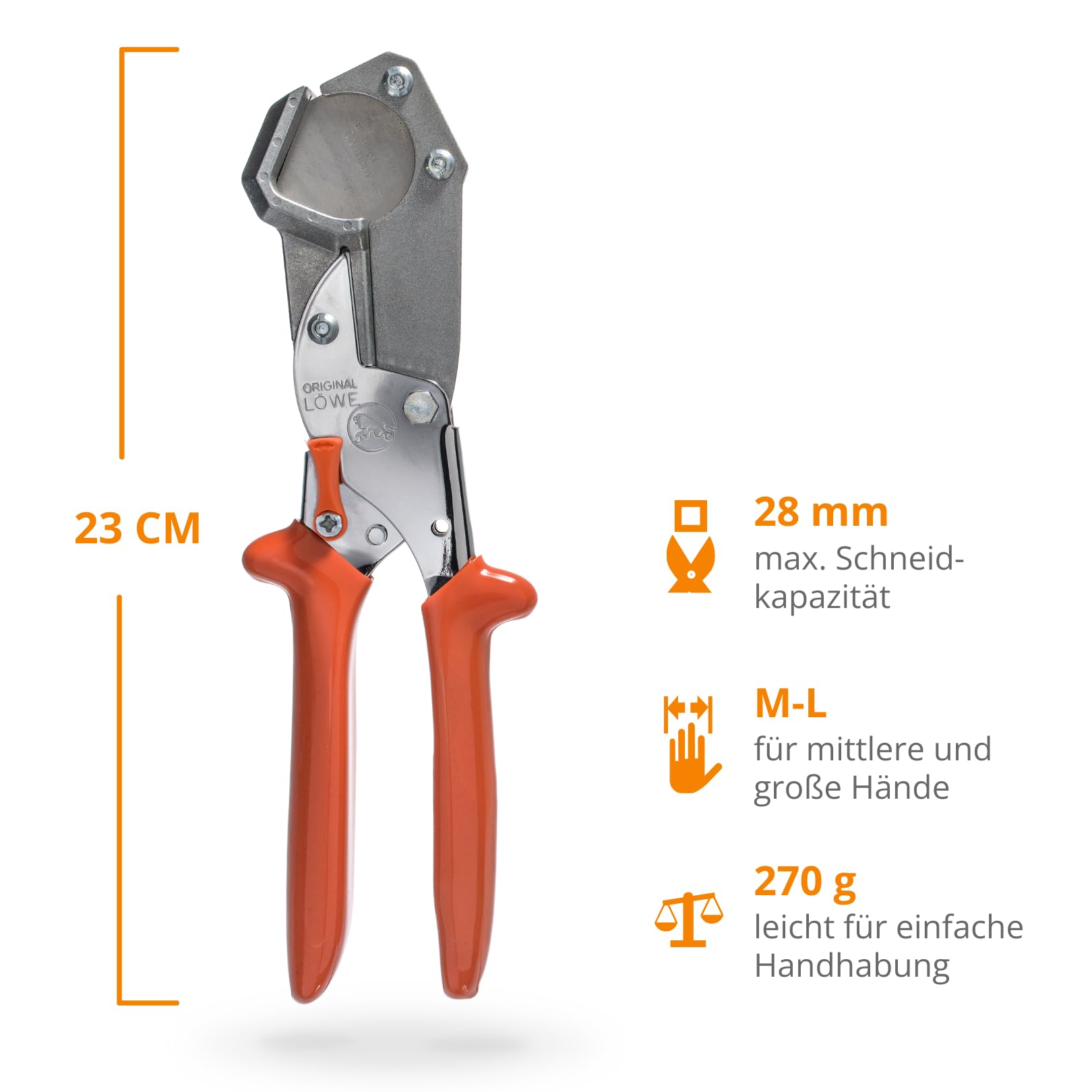 Original LÖWE 5.504 Profi Schlauchschere mit Dreiecksklinge f. Anwendungen in Industrie und Handwerk - scharfe und handliche Schere für exakten Schnitt an Rohren Schläuchen Kraftstoffleitungen, Metall