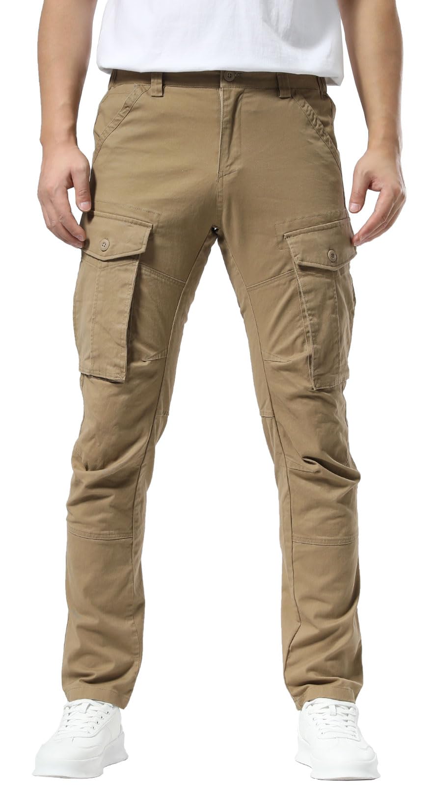 Plaid&Plain Men's Cargo Pants Slim Fit with Articulated Knees
