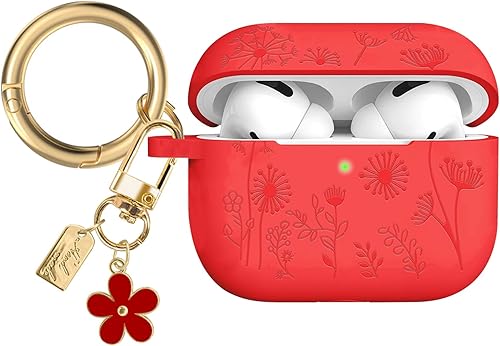 Miniatura 8 de Funda con grabado de flores compatible con AirPods Pro 2 2022, funda de silicona para AirPods Pro de 21 generación con bonito llavero de flores y