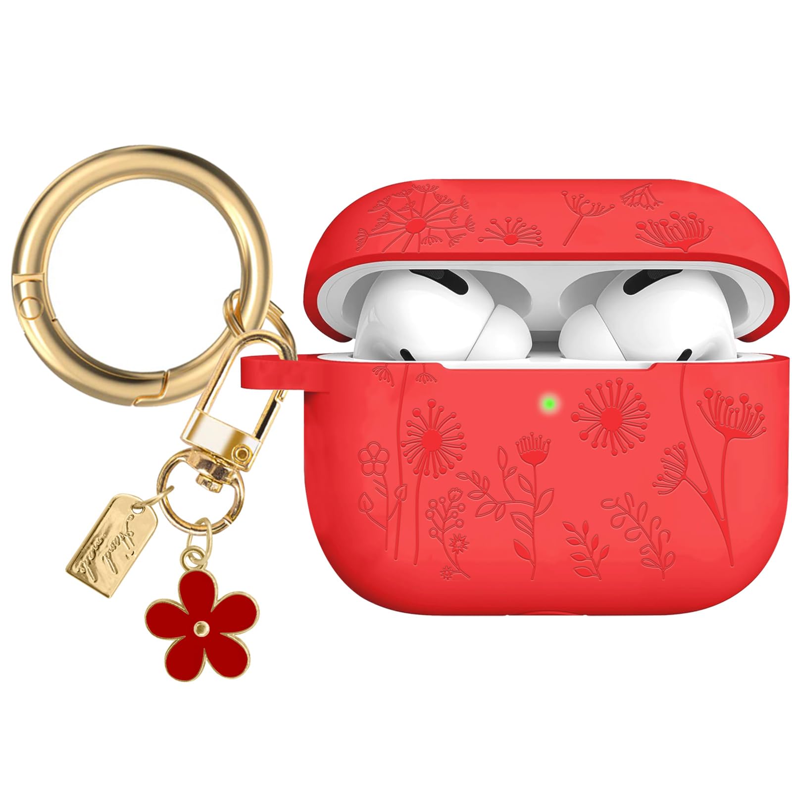 AIIEKZ Flower Engraved Case Compatible with AirPods Pro 2 Case Cover 2022, Silicone Case for AirPods Pro 2nd/1st Generation with Cute Flower Keychain