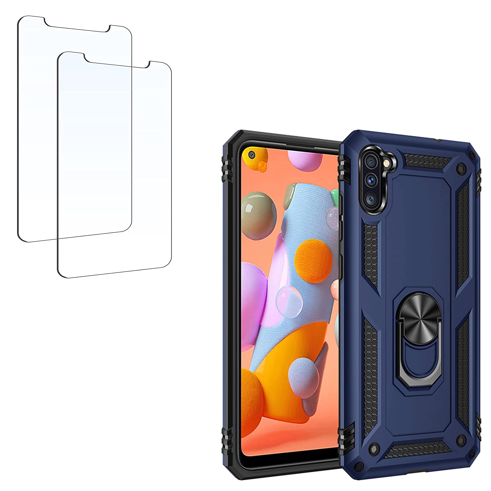 Dalchen for Xiaomi Redmi Note 10 Pro Max Case,Military Grade Drop Tested Full-Body Protective Case,Rotating Metal Ring Holder Cover,2* Tempered Glass Screen Protector-Blue