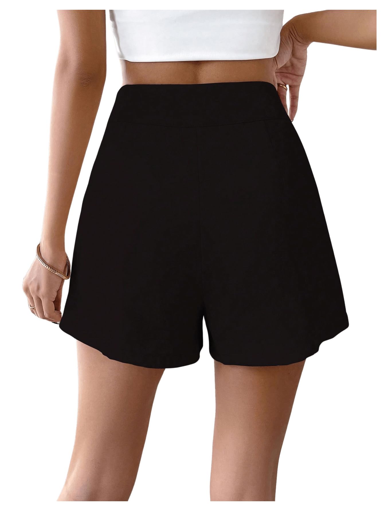GORGLITTER Pantalones cortos de verano elegantes con botones para mujer, pantalones cortos de oficina con pierna ancha
