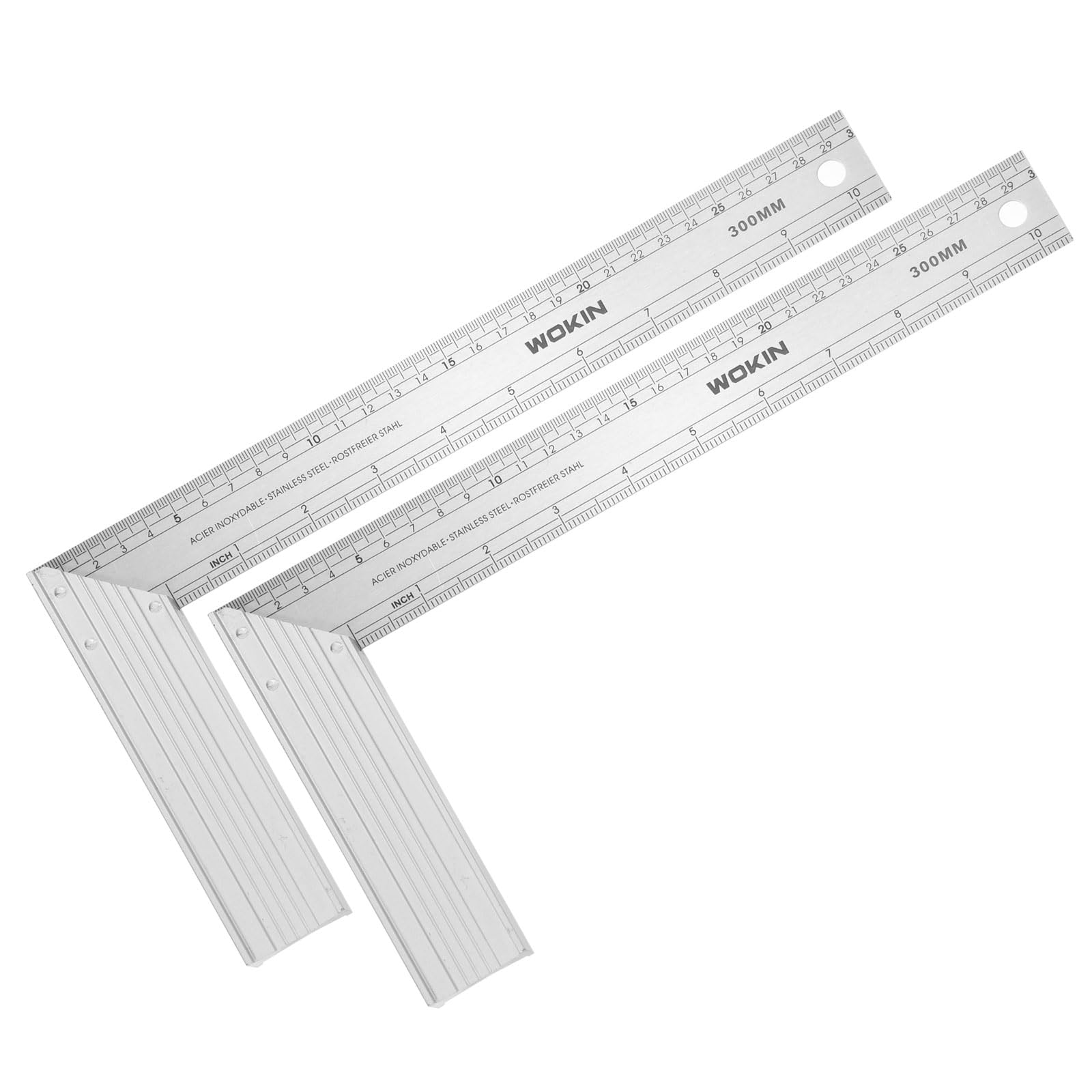 sourcing map 2Pcs Woodworking Square Ruler 30cm Stainless Steel Try Square Precision Framing Carpenter Tool Metal Right Angle Ruler with Alloy Handle for Professional Carpentry, Silver