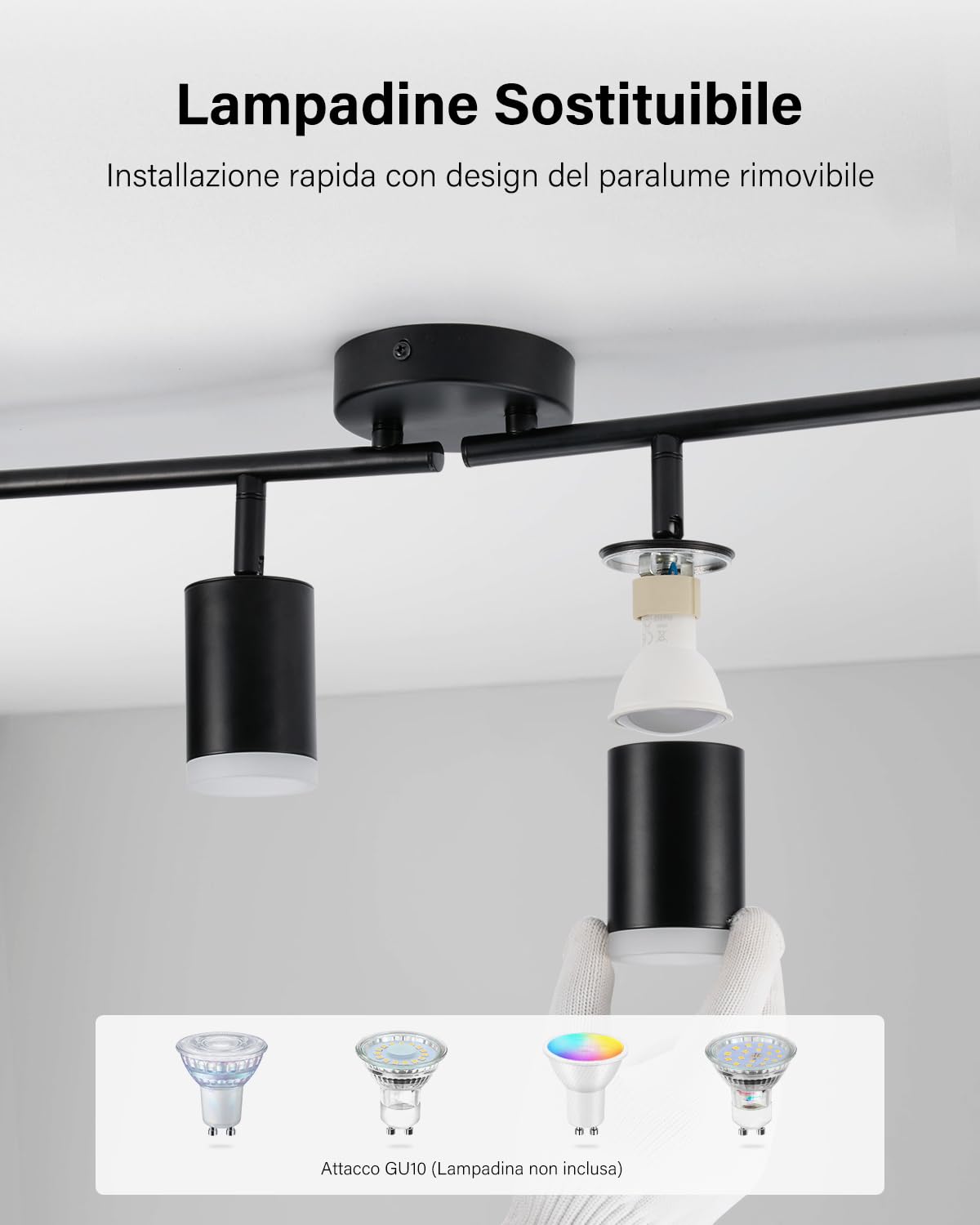 Lampadario A Faretti LED Leselux 6 Luci - Orientabile, Nero, GU10, Per Cucina E Soggiorno - Foto 4