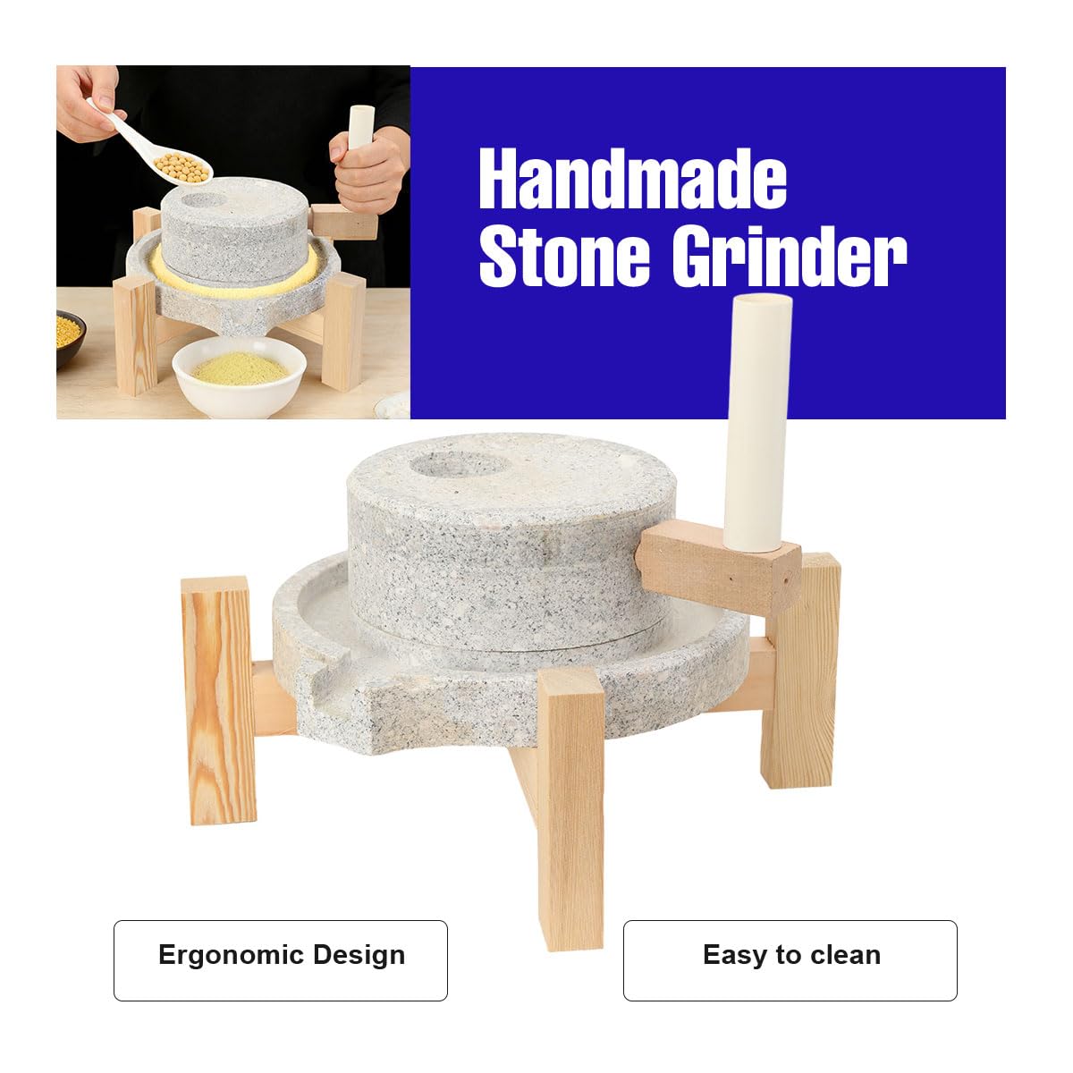 Handgemachte Steinmühle Manuell Steinmahlwerk Kleiner Gewürzzerkleinerer Hause Kaffee Bohnen Retro Mühle Ornamente Mit Holzrahmen Für Getreide, Bohnen Und Gerste