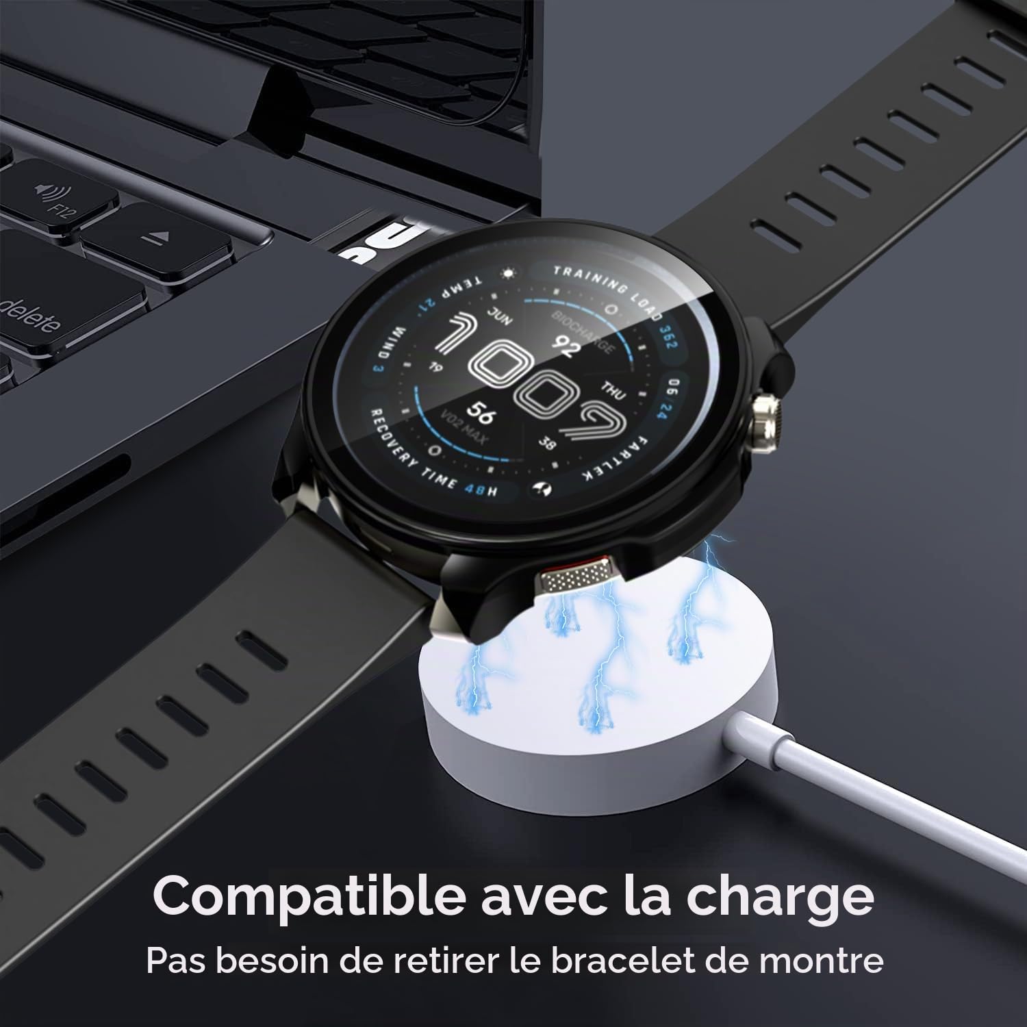 ivoler 3 Pièces Coque Dur PC pour Amazfit Balance 2, Couverture Complète Protection écran en Verre Trempé Étui de Protection Antichoc, Mince Anti-Rayures Bumper Housse (2 Transparent + 1 Noir)