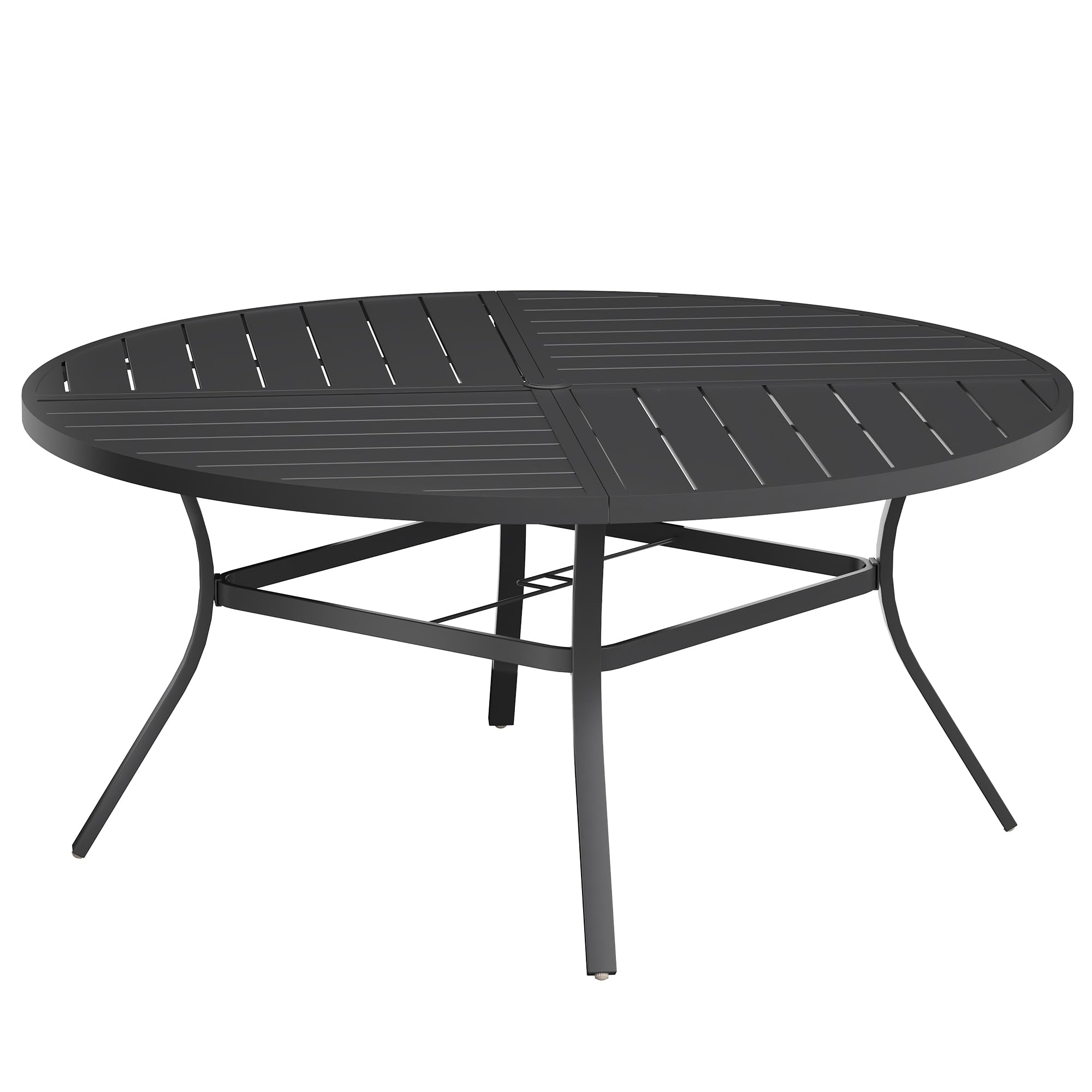VICLLAX Round Patio Table with Adjustable Umbrella Hole for 8, All Weather Metal Outdoor Dining Table for Lawn Garden, 59.8" Outdoor Coffee Table, Black Tabletop