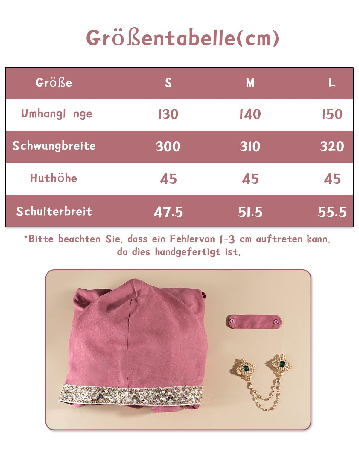 Fiamll Mittelalter Umhang Damen Kapuze Mantel mit Manschette Einfarbige Trenchcoat Renaissance Vampir Umhang Cape Halloween Kostüm