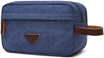 Tumecos Mens Toiletry Bag Leather Waxed Canvas Shaving Dopp Kit Travel Accessories Organizer Bag