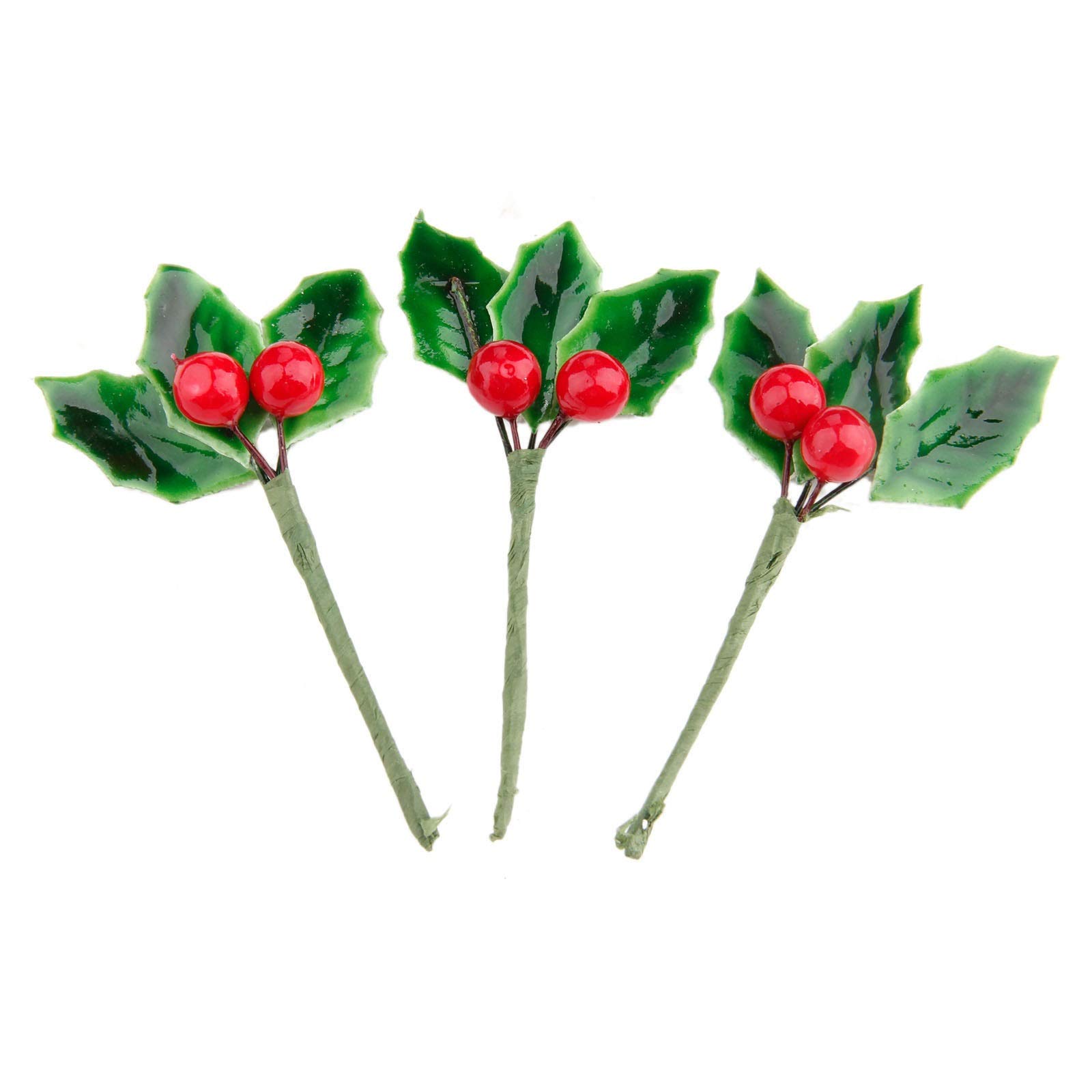 PPRR Artificial Flowers Holiday Decoration 10Pcs Artificial Berry Branches Red Foam Cherry Little Fruits with Green Leaves Wedding Christmas Wreaths Crafts Home Decoration