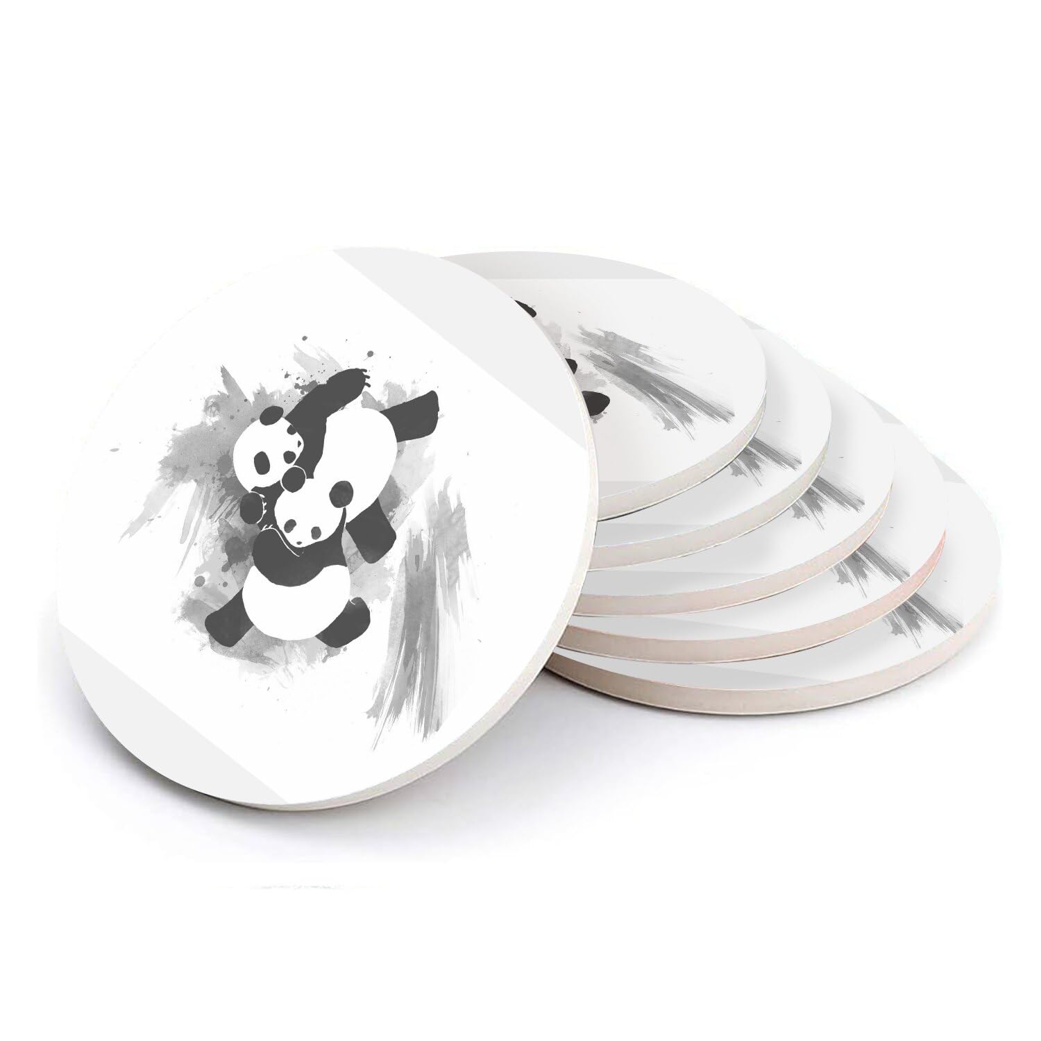 Sous-verre panda judo en céramique premium | Dessous de verre ronds aquarelle 108 mm