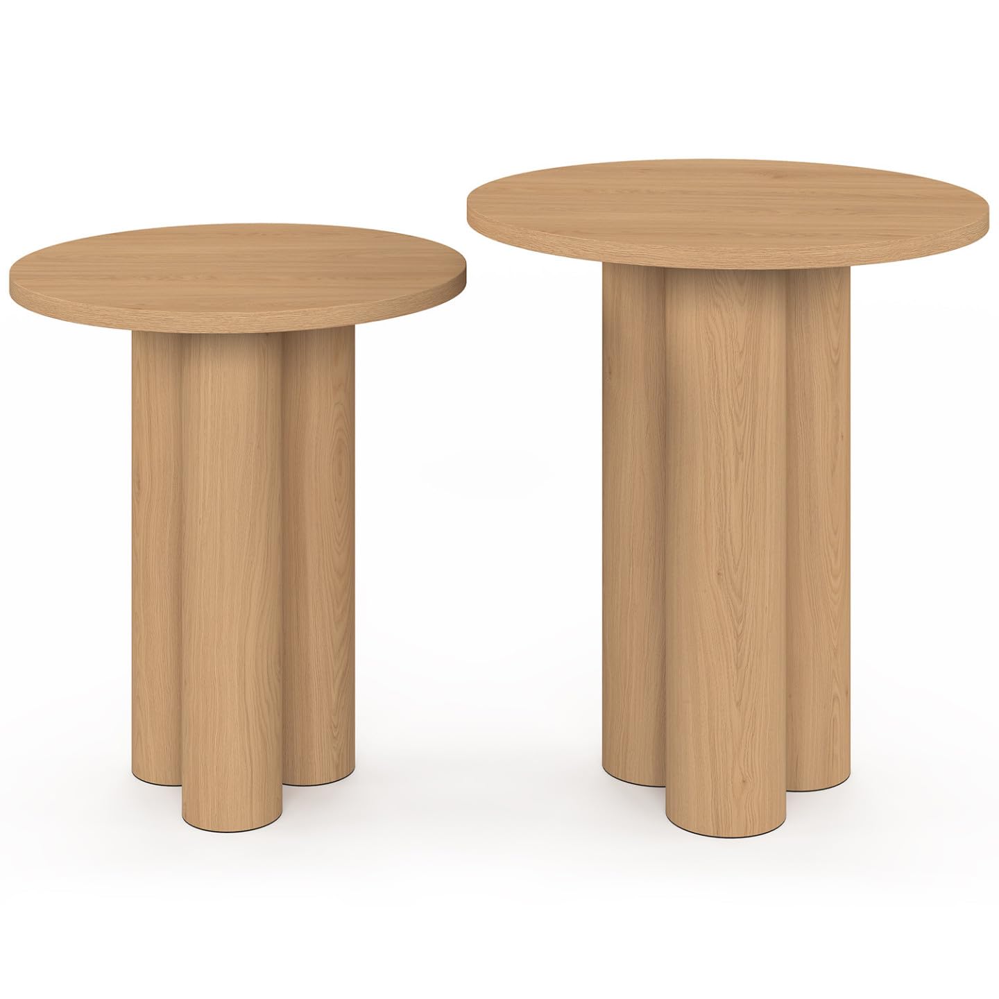 IDMarket - Lot de 2 Tables d'appoint Rondes Eloise 35/40 cm Bois Clair
