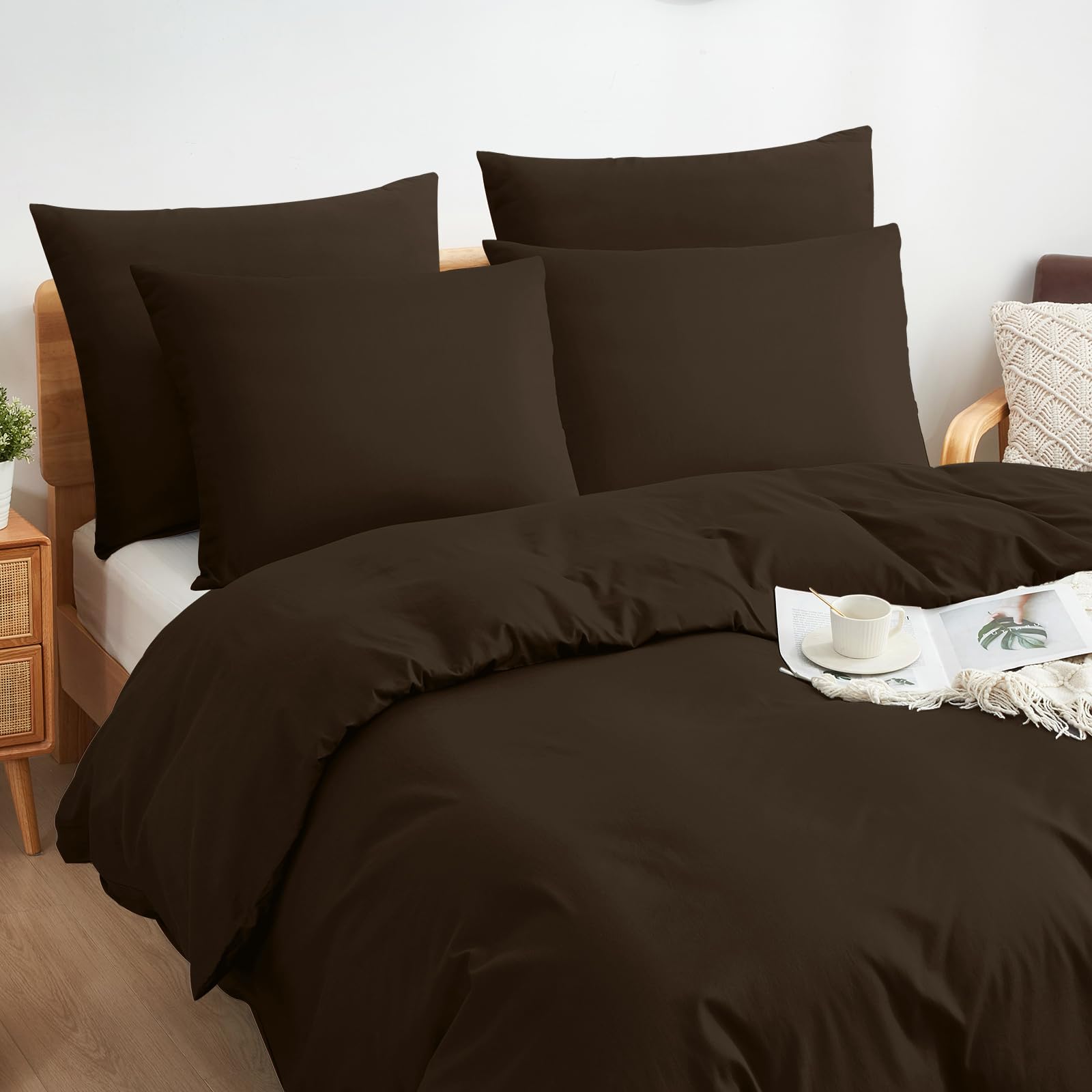Sufdari Bettwäsche 240x220 Baumwolle Braun, 100% Baumwolle Bettbezug aus Atmungsaktive, Bettwäsche-Set mit 2 Kissenbezüge 80x80 cm+ 1 Bettbezüge mit Reißverschlus