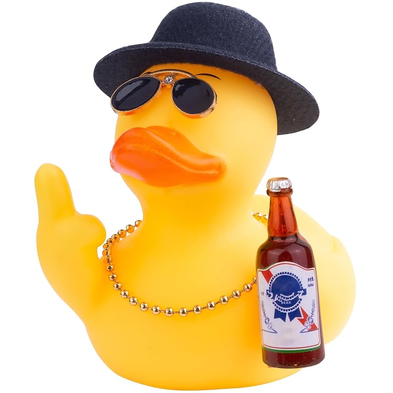 Enfeite Decorativo de Carro Pato de Borracha Preto com Cartola e Óculos de Sol MuMyer JJ155A