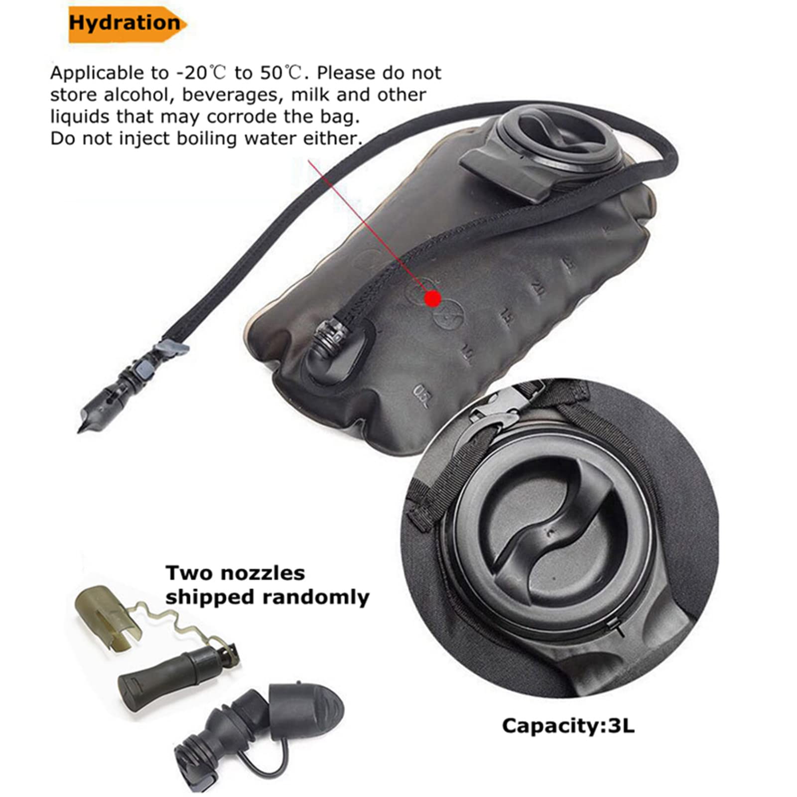 Tactische Molle Hydration Pack-rugzak met 3L TPU-waterzak, militaire dagrugzak voor fietsen, wandelen, hardlopen, klimmen, jagen, fietsen,B