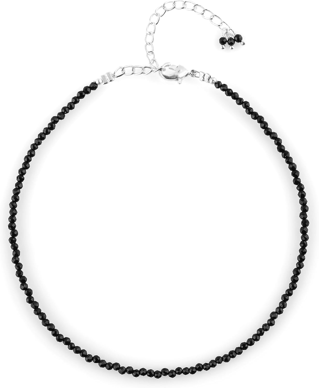 TGH Natural Black Spinel Beaded Anklet For Women, Crystals and Healing Stones Beach Foot Gemstone Yoga Meditation Anti-Anxiety Jewelry, 9+2 Inch Adjustable Silver Plated Chain